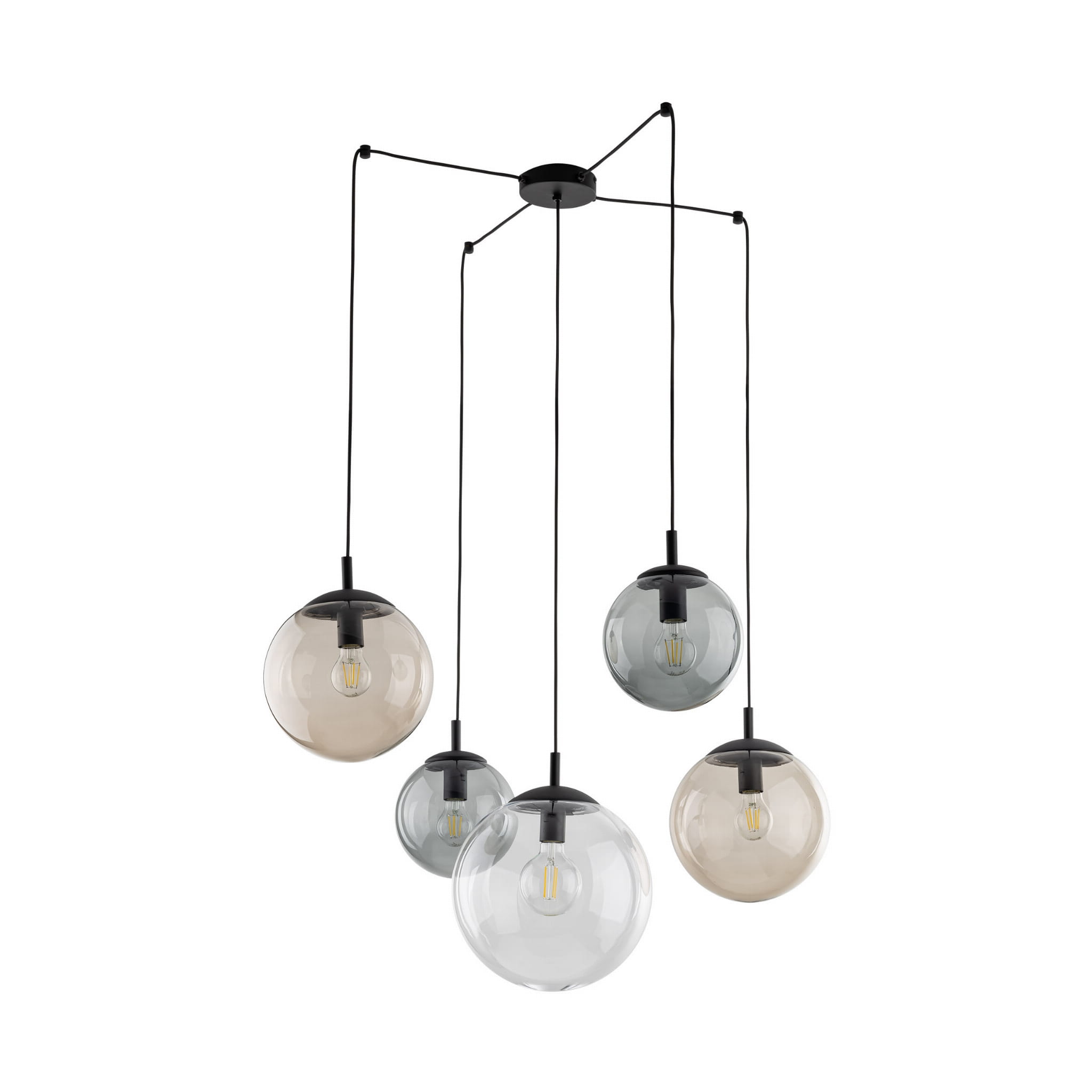 Lampa wisząca nowoczesna elegancka loft industrialna klosz szklany kule multikolor czarna TK Lighting Esme 4796 5x15W E27