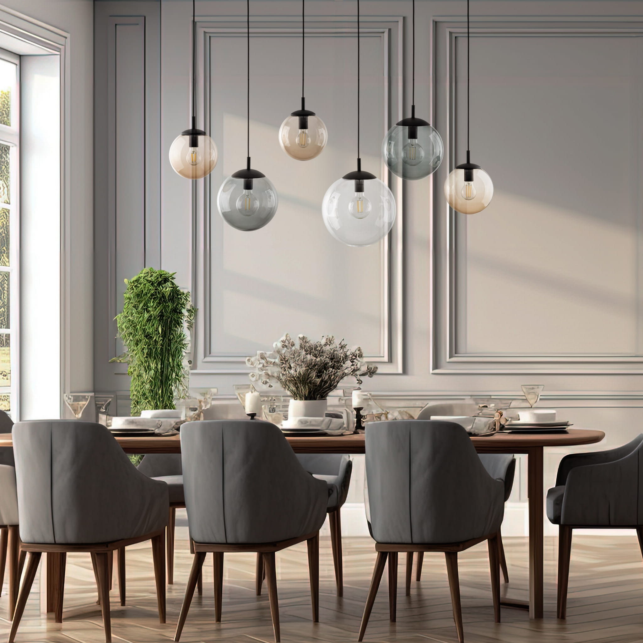 Lampa wisząca nowoczesna elegancka loft industrialna klosz szklany kule multikolor czarna TK Lighting Esme 4797 6x15W E27