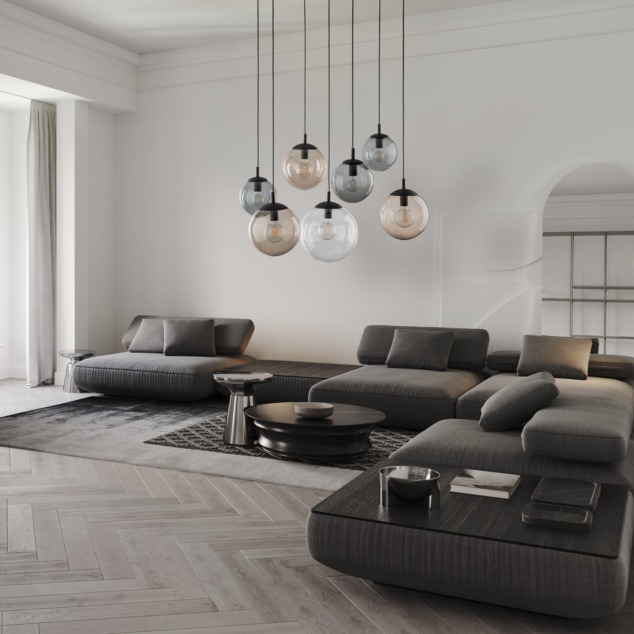 Lampa wisząca nowoczesna elegancka loft industrialna pająk klosz szklany kule multikolor czarna TK Lighting Esme 4863 7x15W E27