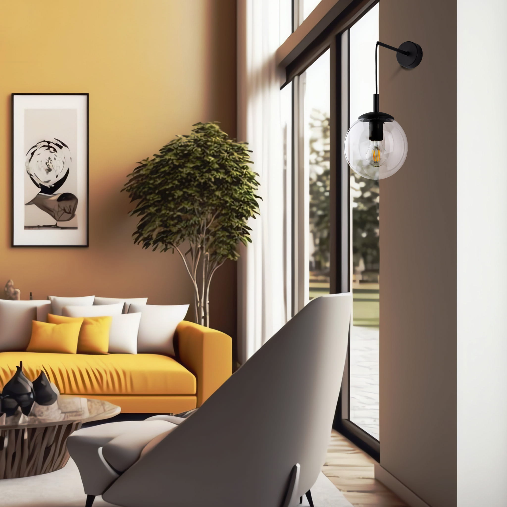 Kinkiet nowoczesny elegancki loft industrialny klosz szklany kula transparentny czarny TK Lighting Esme 5387 1x15W E27