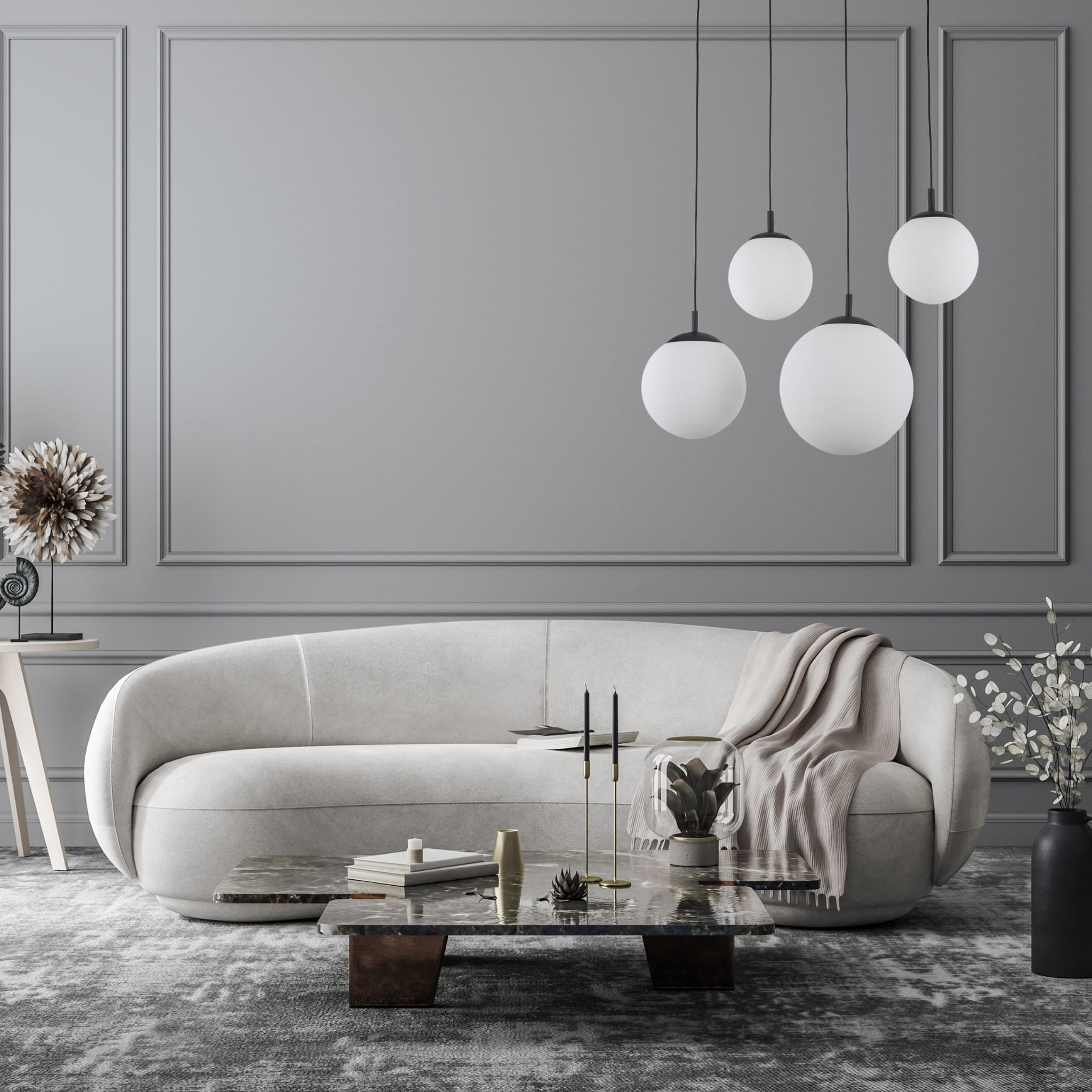 Lampa wisząca nowoczesna elegancka loft industrialna klosz szklany kule biała czarna TK Lighting Esme 4790 4x15W E27