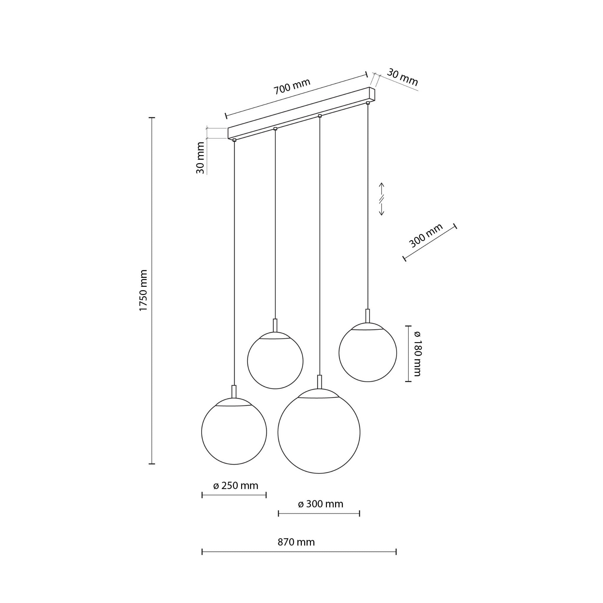 Lampa wisząca nowoczesna elegancka loft industrialna klosz szklany kule biała czarna TK Lighting Esme 4790 4x15W E27