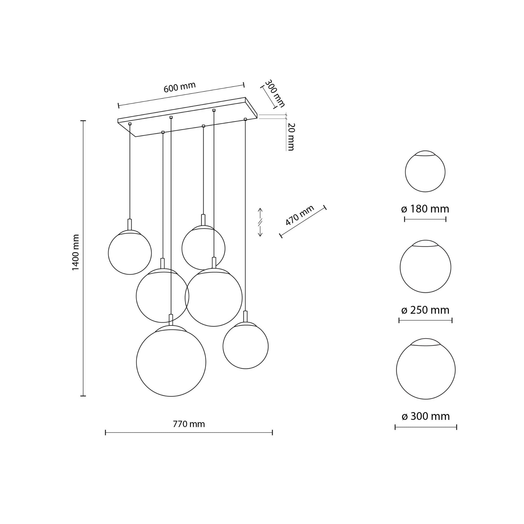 Lampa wisząca nowoczesna elegancka loft industrialna klosz szklany kule biała czarna TK Lighting Esme 4793 6x15W E27