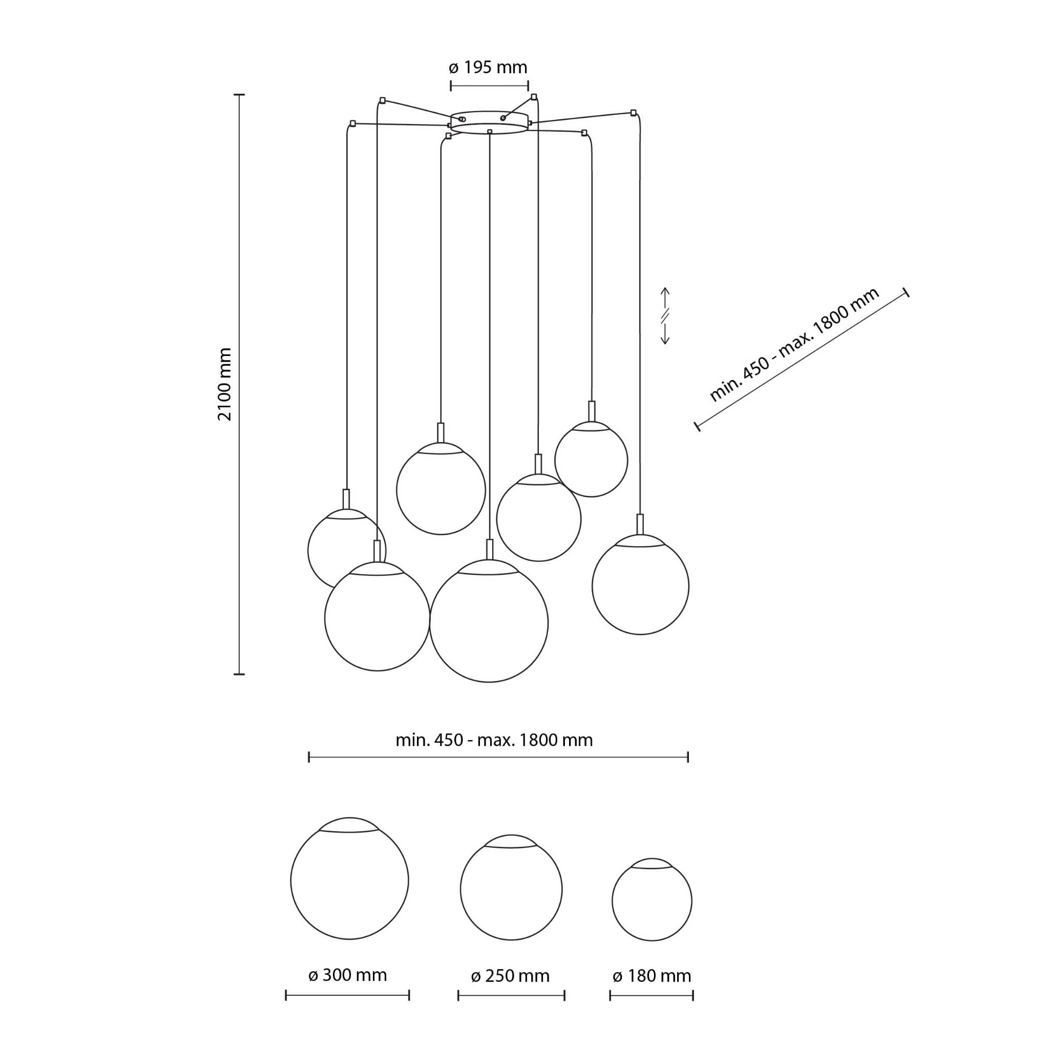 Lampa wisząca nowoczesna elegancka loft industrialna pająk klosz szklany kule biała czarna TK Lighting Esme 4794 7x15W E27