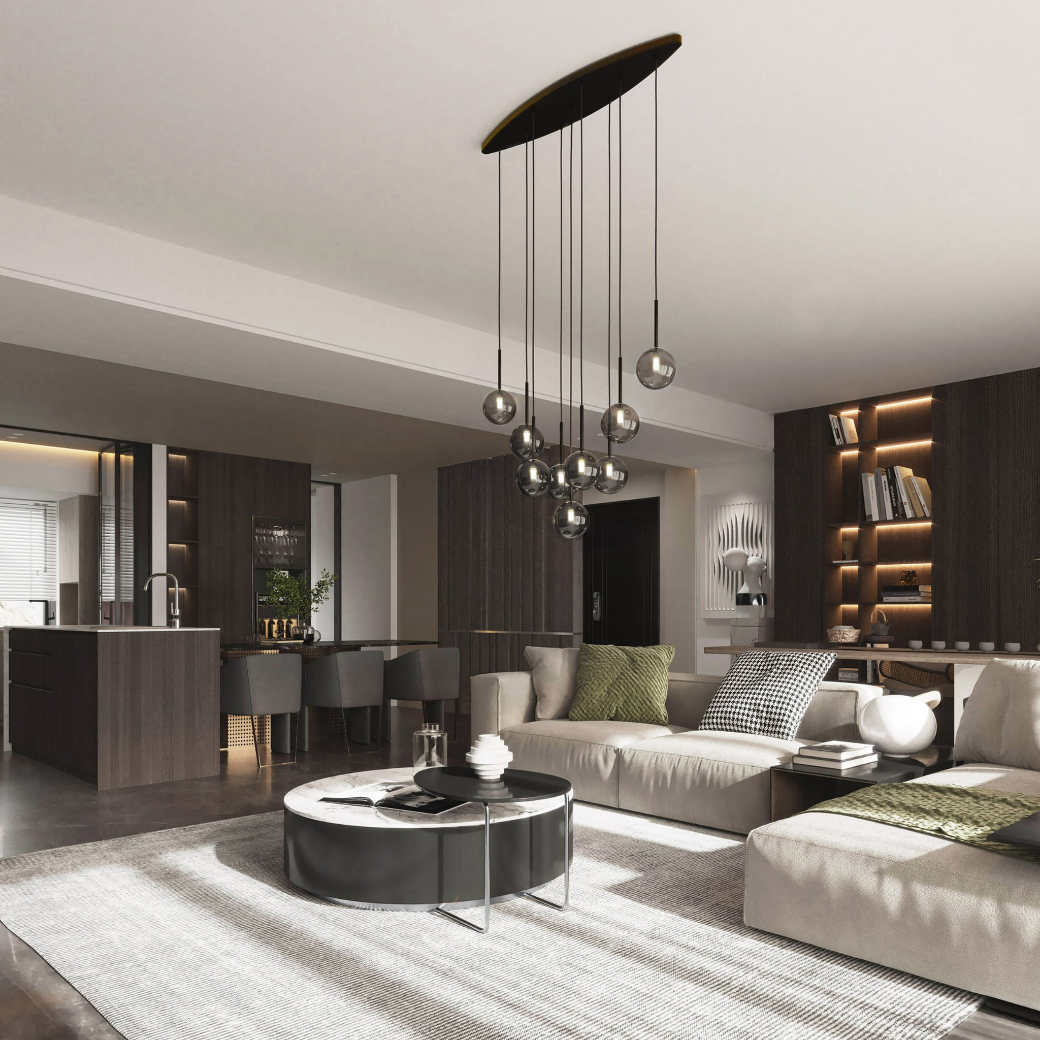 Lampa wisząca nowoczesna elegancka loft industrialna klosz szklany kule czarna grafitowa TK Lighting Estera 6148 9x6W G9