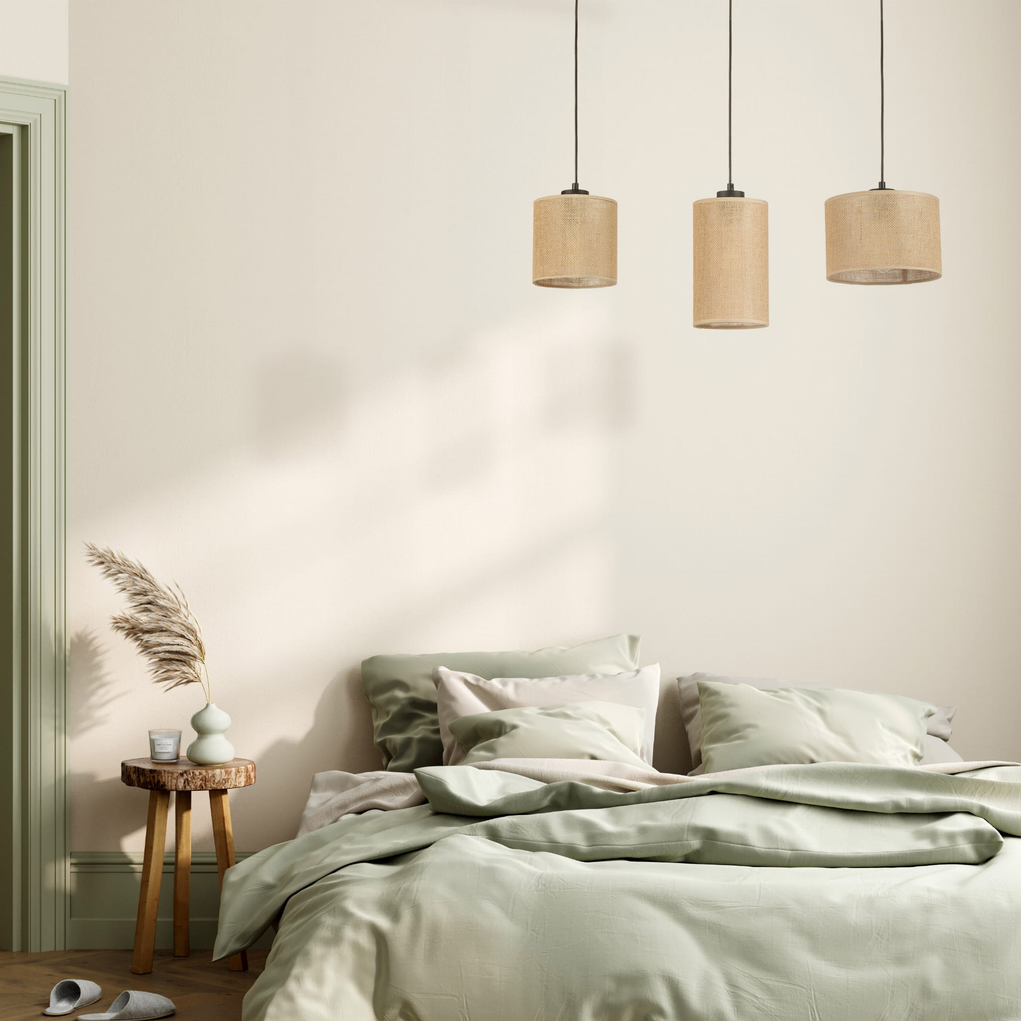 Lampa wisząca nowoczesna boho abażur materiałowy juta czarna TK Lighting Juta 4954 3x15W E27