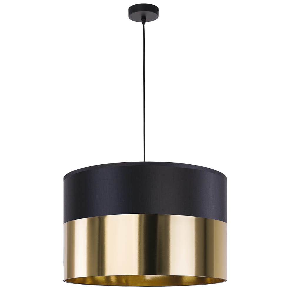 Lampa wisząca nowoczesna elegancka glamour abażur materiałowy czarna złota TK Lighting Londyn 3473 1x15W E27