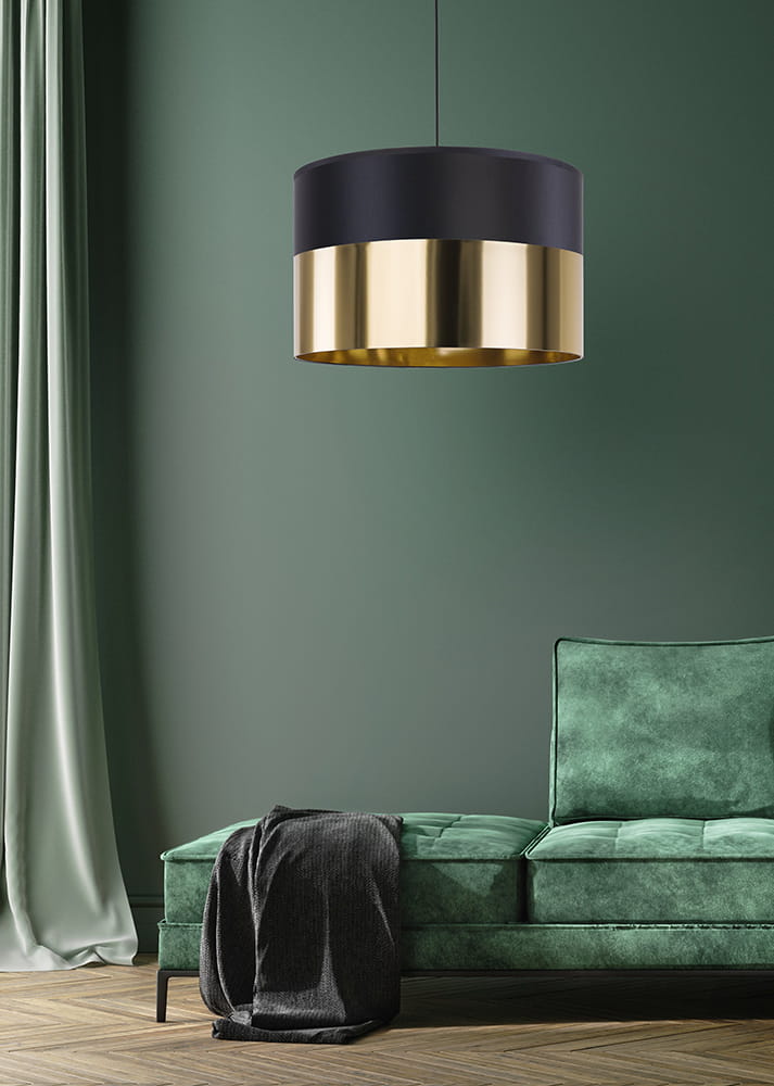 Lampa wisząca nowoczesna elegancka glamour abażur materiałowy czarna złota TK Lighting Londyn 3473 1x15W E27