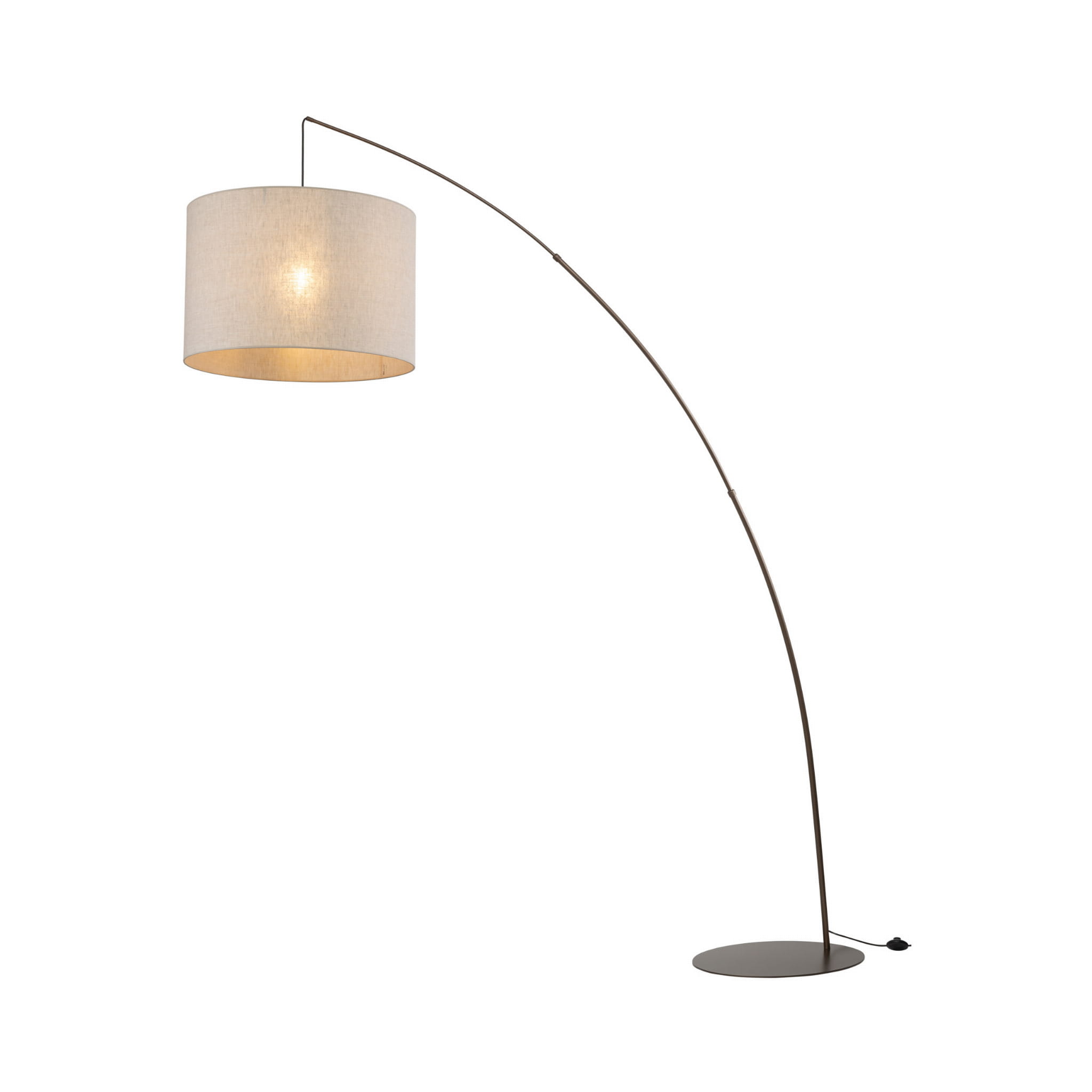 Lampa podłogowa nowoczesna skandynawska loft łukowa abażur materiałowy brązowa lniana TK Lighting Moby 6097 1x15W E27