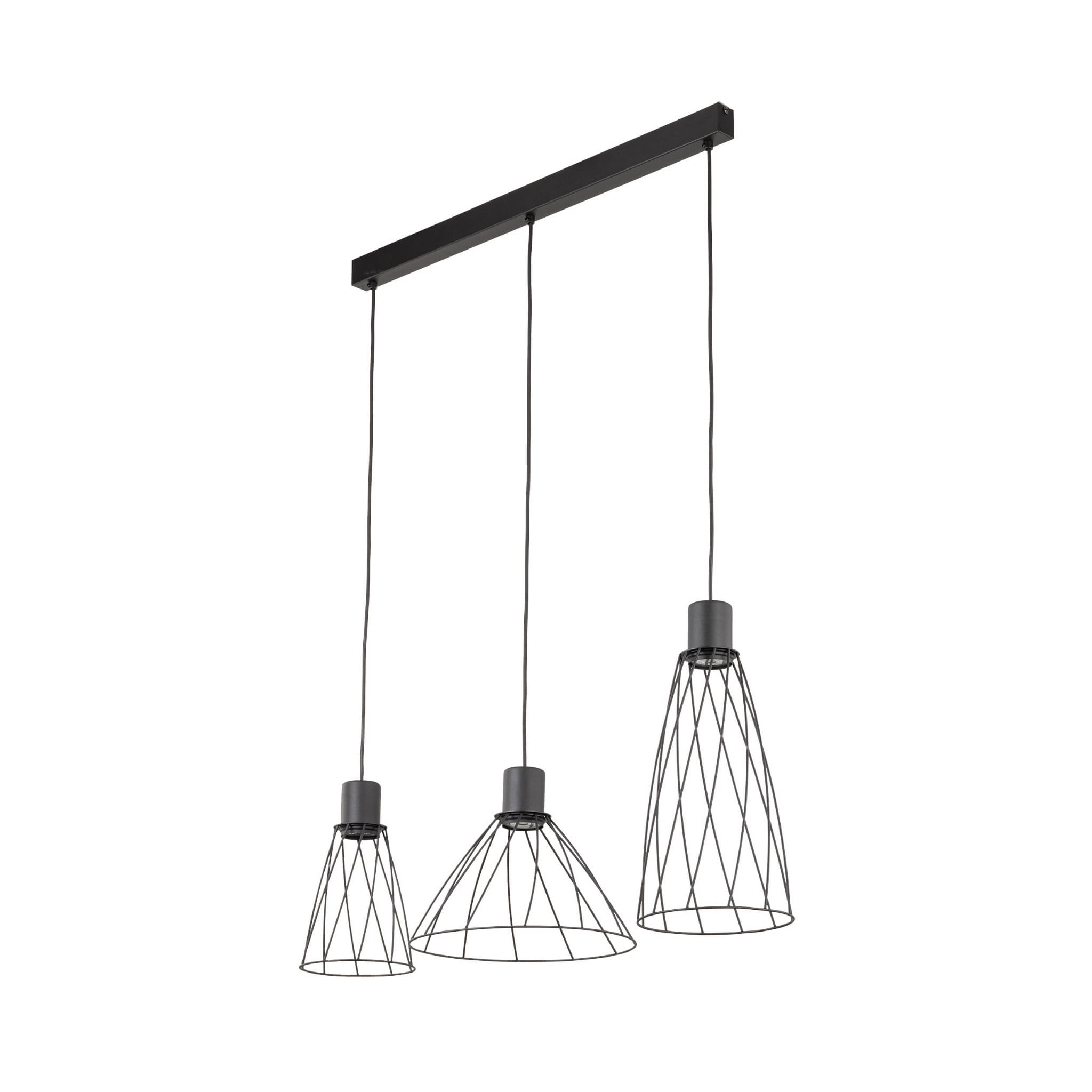 Lampa wisząca nowoczesna industrialna loft ażurowa klosz metalowy pręty stożek czarna TK Lighting Modesto 10149 3x10W GU10