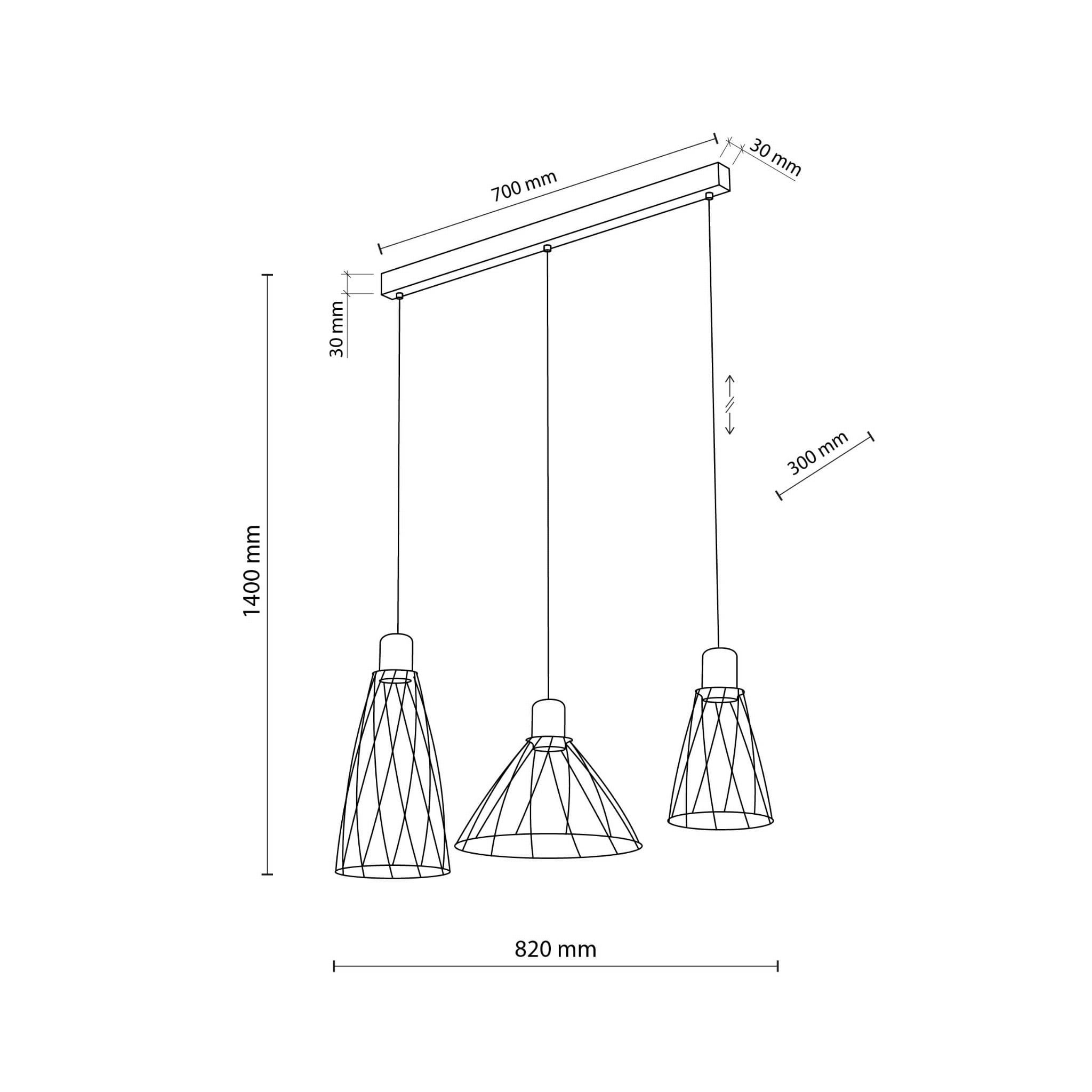 Lampa wisząca nowoczesna industrialna loft ażurowa klosz metalowy pręty stożek czarna drewno TK Lighting Modesto 10158 3x10W GU10