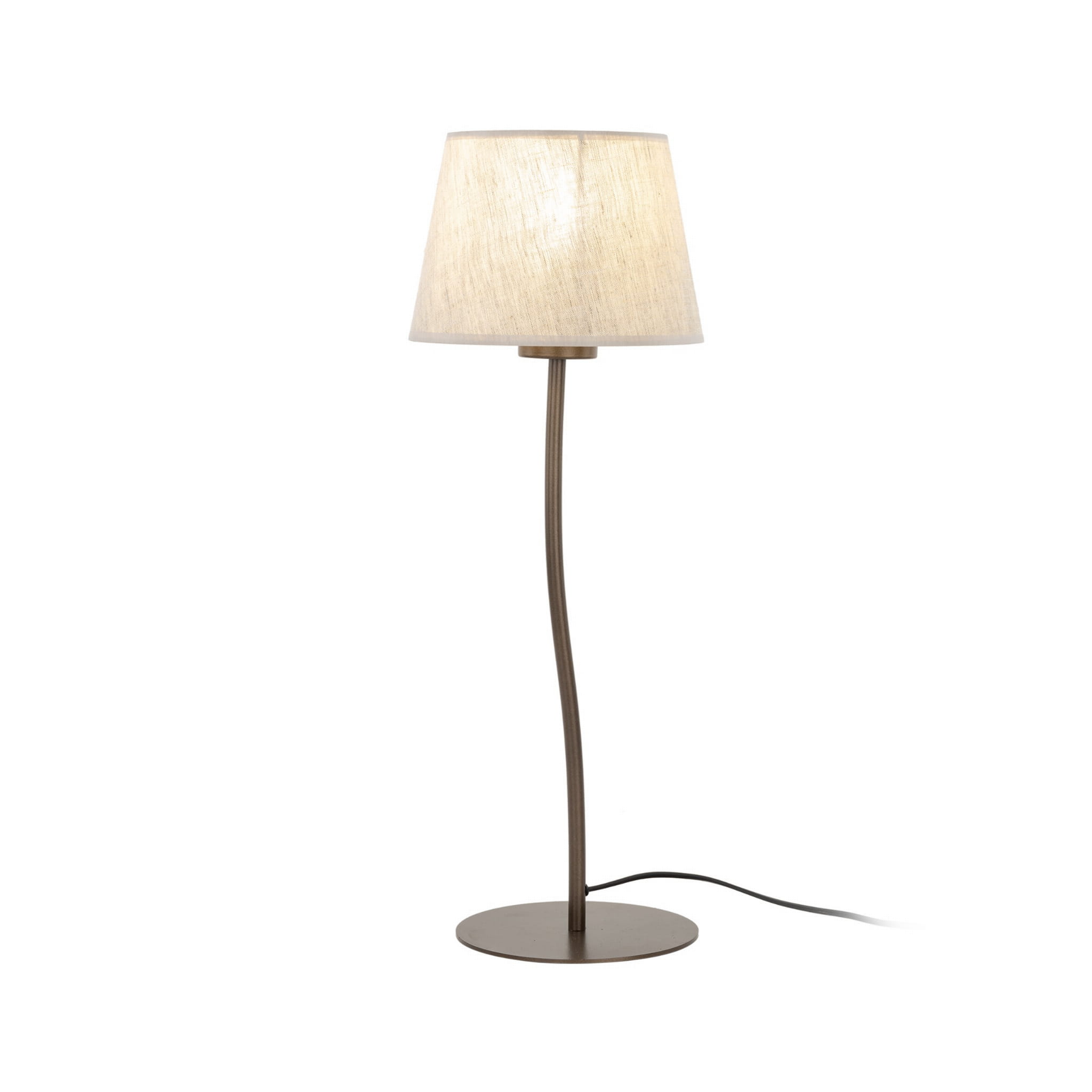Lampka nowoczesna boho skandynawska abażur materiałowy brązowa lniana TK Lighting Nicola 16027 1x15W E27