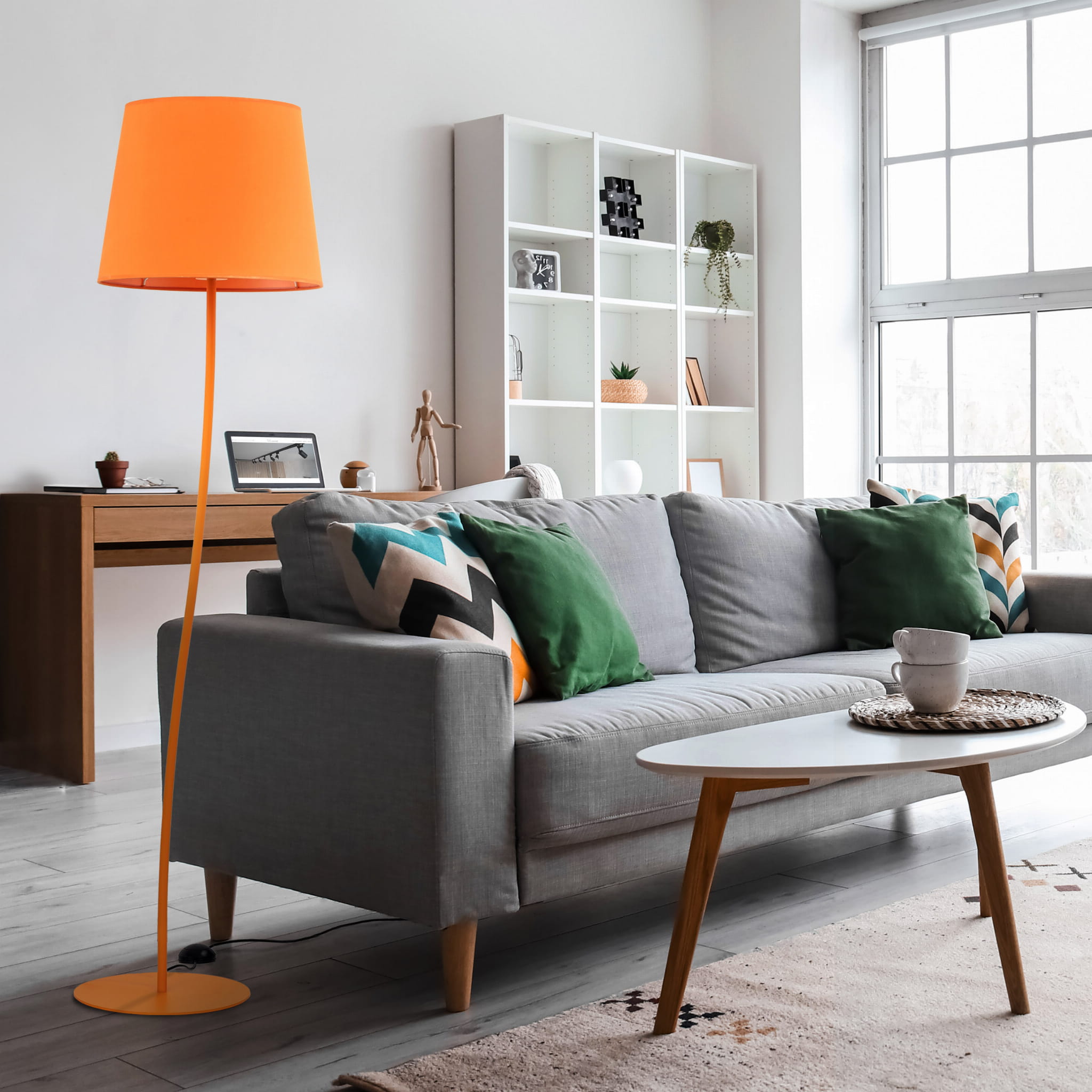 Lampa podłogowa nowoczesna boho skandynawska abażur materiałowy pomarańczowa TK Lighting Nicola 6644 1x15W E27