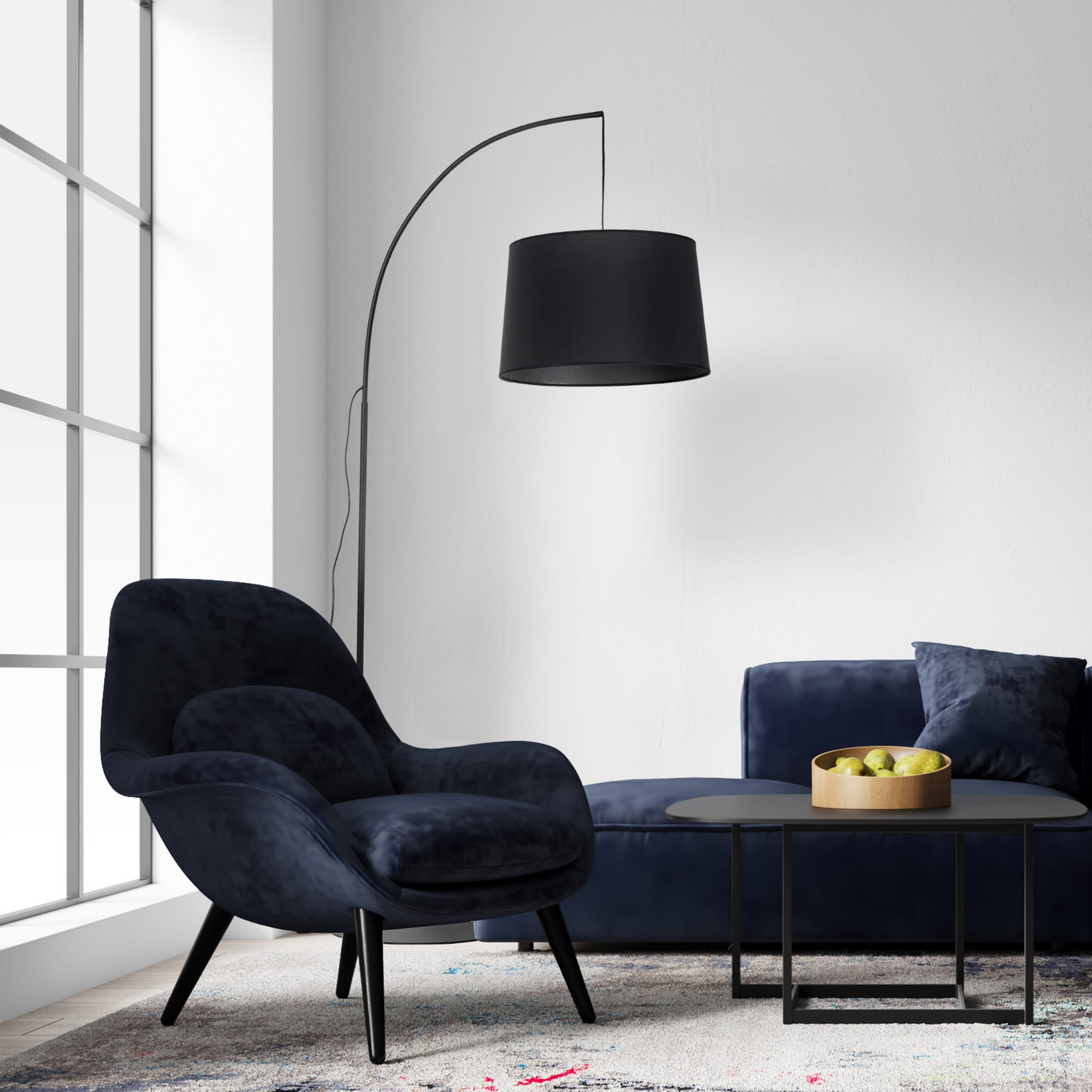 Lampa podłogowa nowoczesna loft łukowa abażur materiałowy czarna TK Lighting Orta 5417 1x15W E27