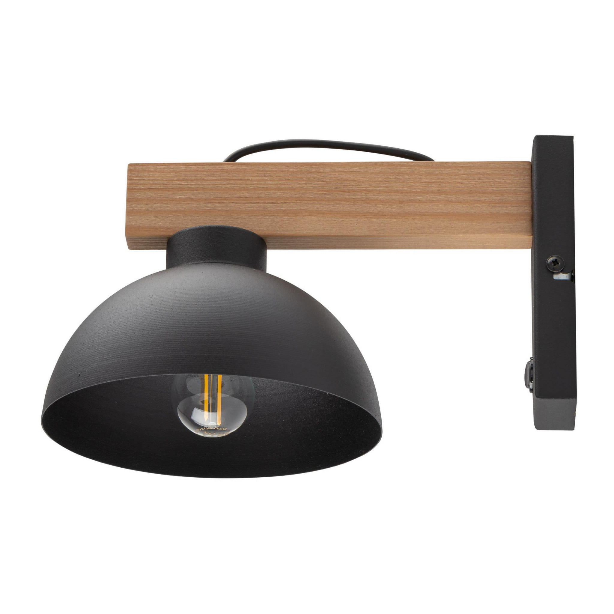 Kinkiet skandynawski industrialny loft rustykalny retro drewniany klosz metalowy czarny drewniany TK Lighting Oslo 4961 1x15W E27