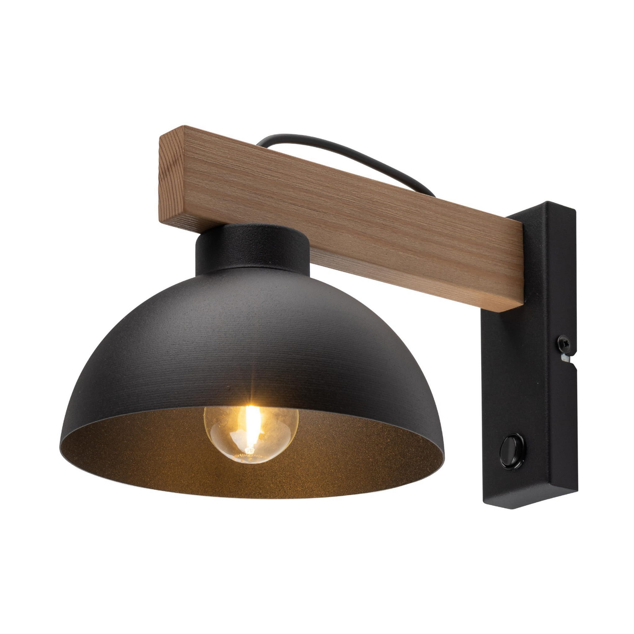 Kinkiet skandynawski industrialny loft rustykalny retro drewniany klosz metalowy czarny drewniany TK Lighting Oslo 4961 1x15W E27