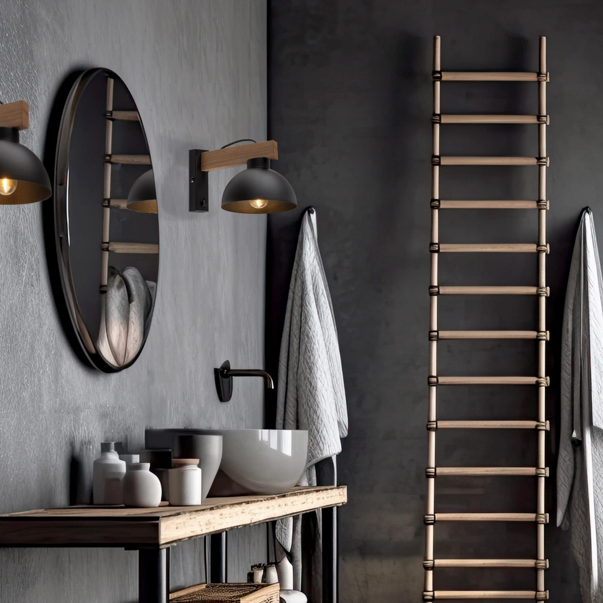 Kinkiet skandynawski industrialny loft rustykalny retro drewniany klosz metalowy czarny drewniany TK Lighting Oslo 4961 1x15W E27