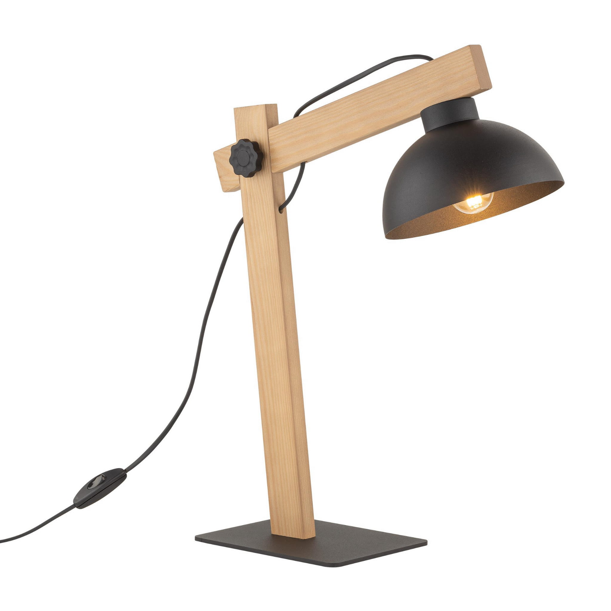Lampka skandynawska industrialna loft retro drewniana klosz metalowy czarna drewniana TK Lighting Oslo 5346 1x15W E27