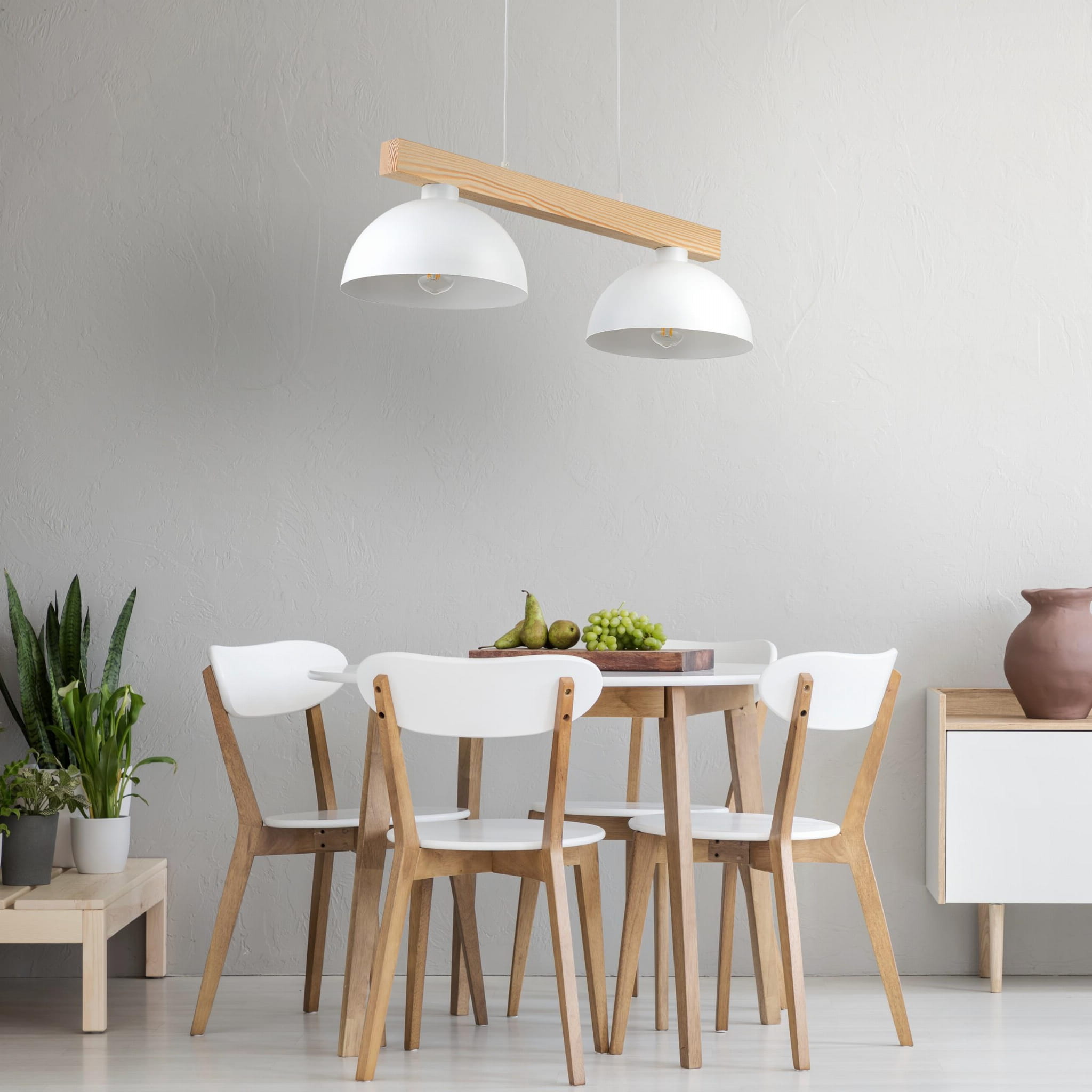 Tk Lighting Oslo 4713 lampa wisząca skandynawska klosze 2x15W E27 biała drewniana
