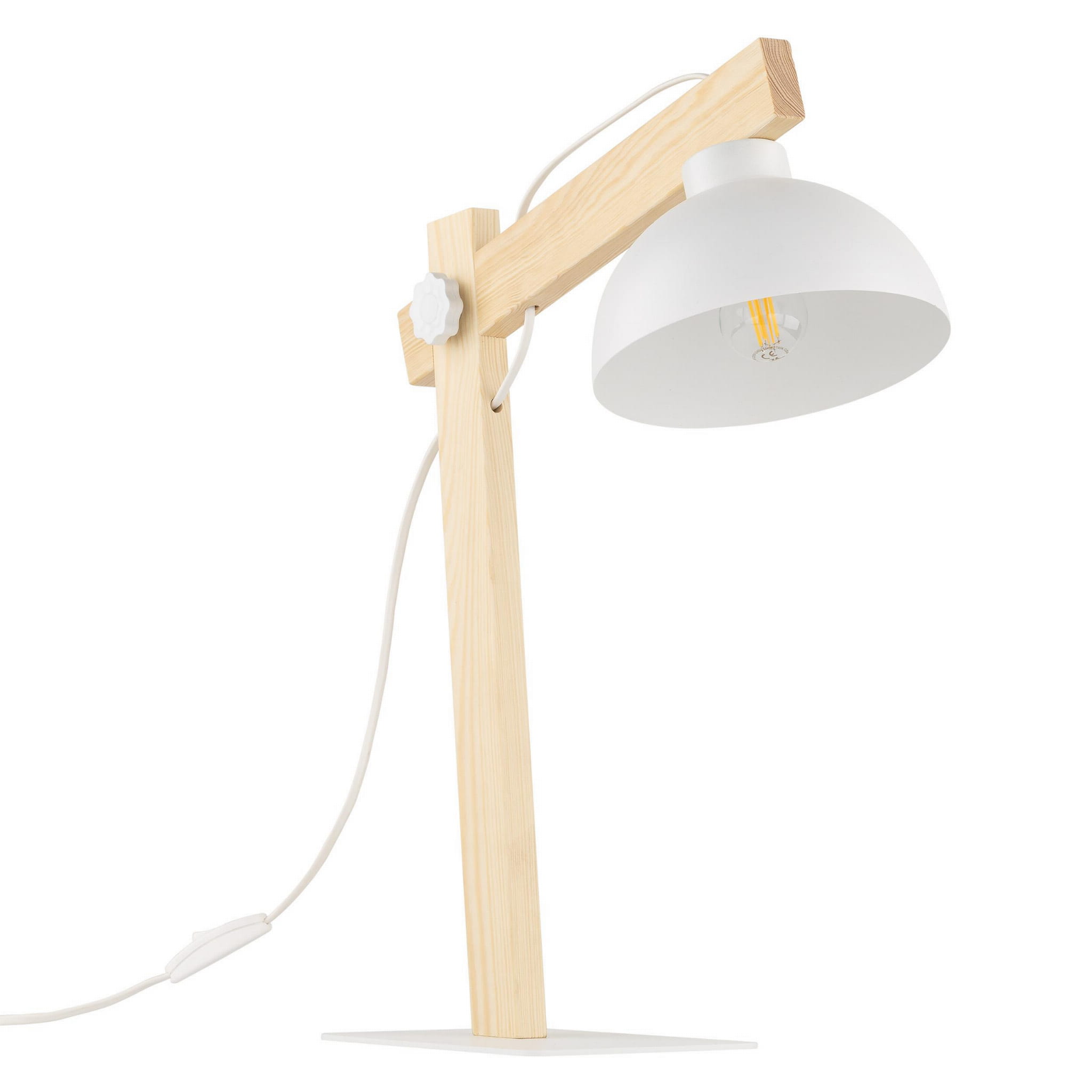 Lampka skandynawska industrialna loft retro drewniana klosz metalowy biała drewniana TK Lighting Oslo 5347 1x15W E27