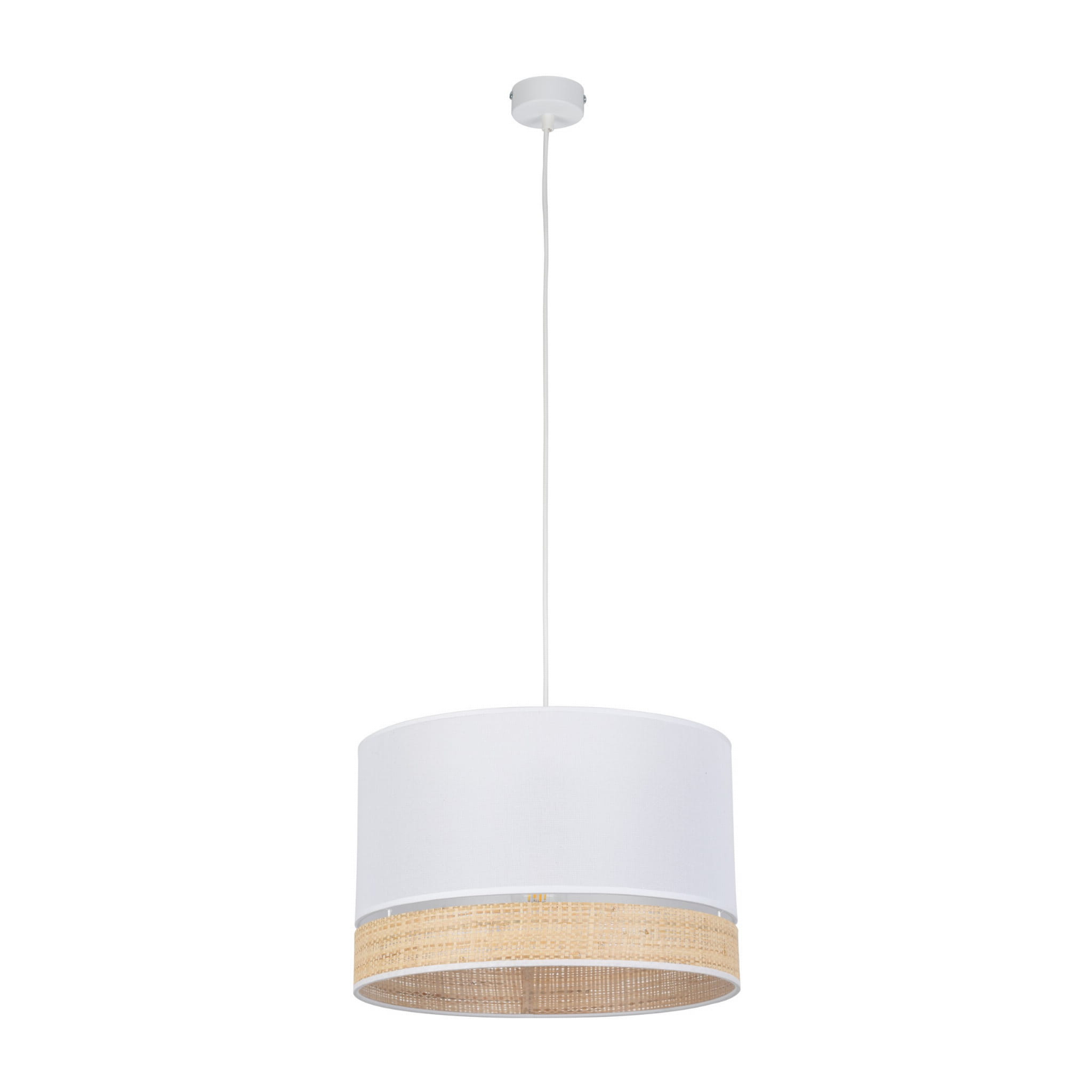 Lampa wisząca nowoczesna vintage boho abażur materiałowy biała rattan TK Lighting Paglia 4768 1x15W E27