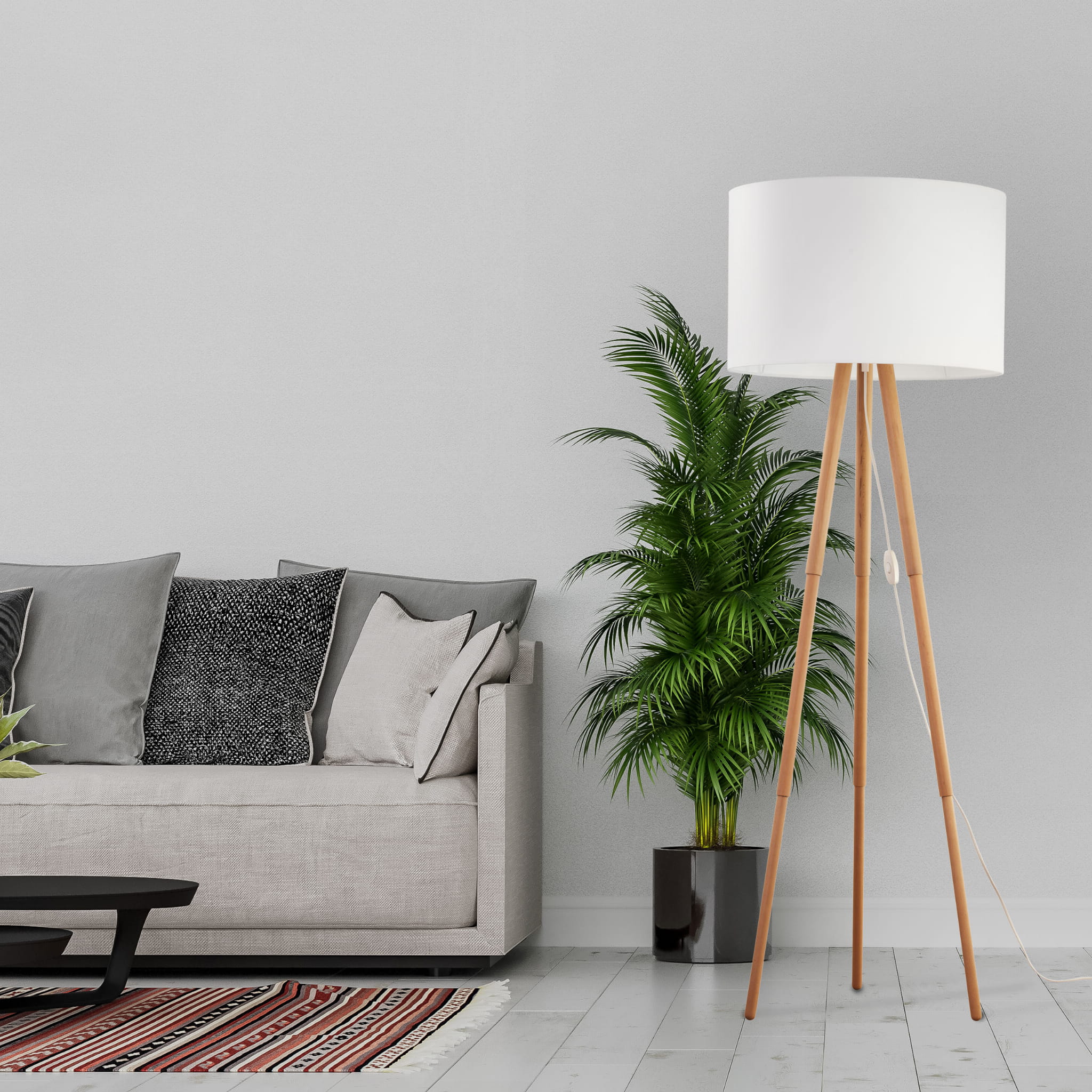TK LIGHTING TOKYO LAMPA podłogowa 1-PUNKTOWA tuba sosna biały 5287 E27 1X15W