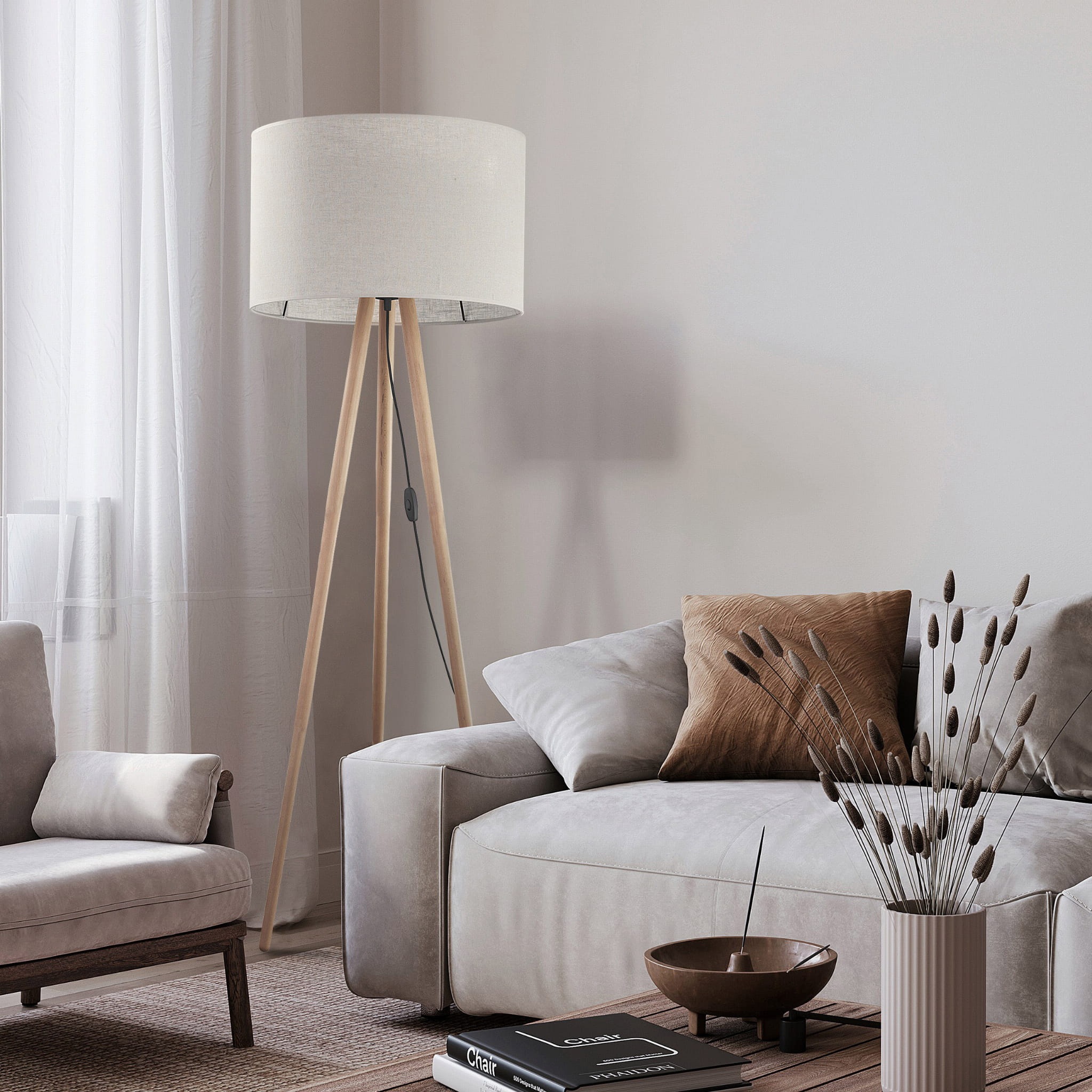 TK LIGHTING TOKYO LAMPA podłogowa 1-PUNKTOWA tuba sosna len 5284 E27 1X15W