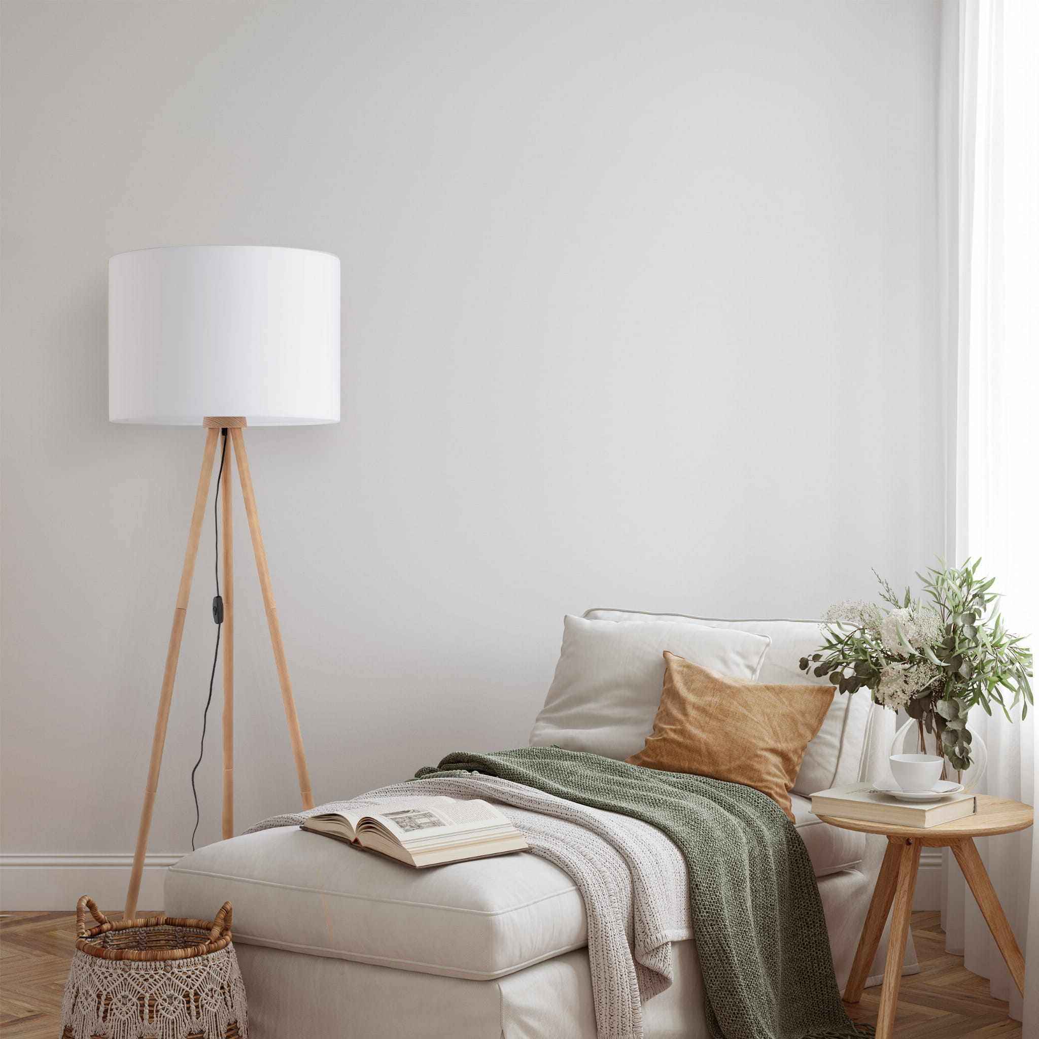 TK LIGHTING TOKYO LAMPA podłogowa 1-PUNKTOWA tuba sosna len 5284 E27 1X15W