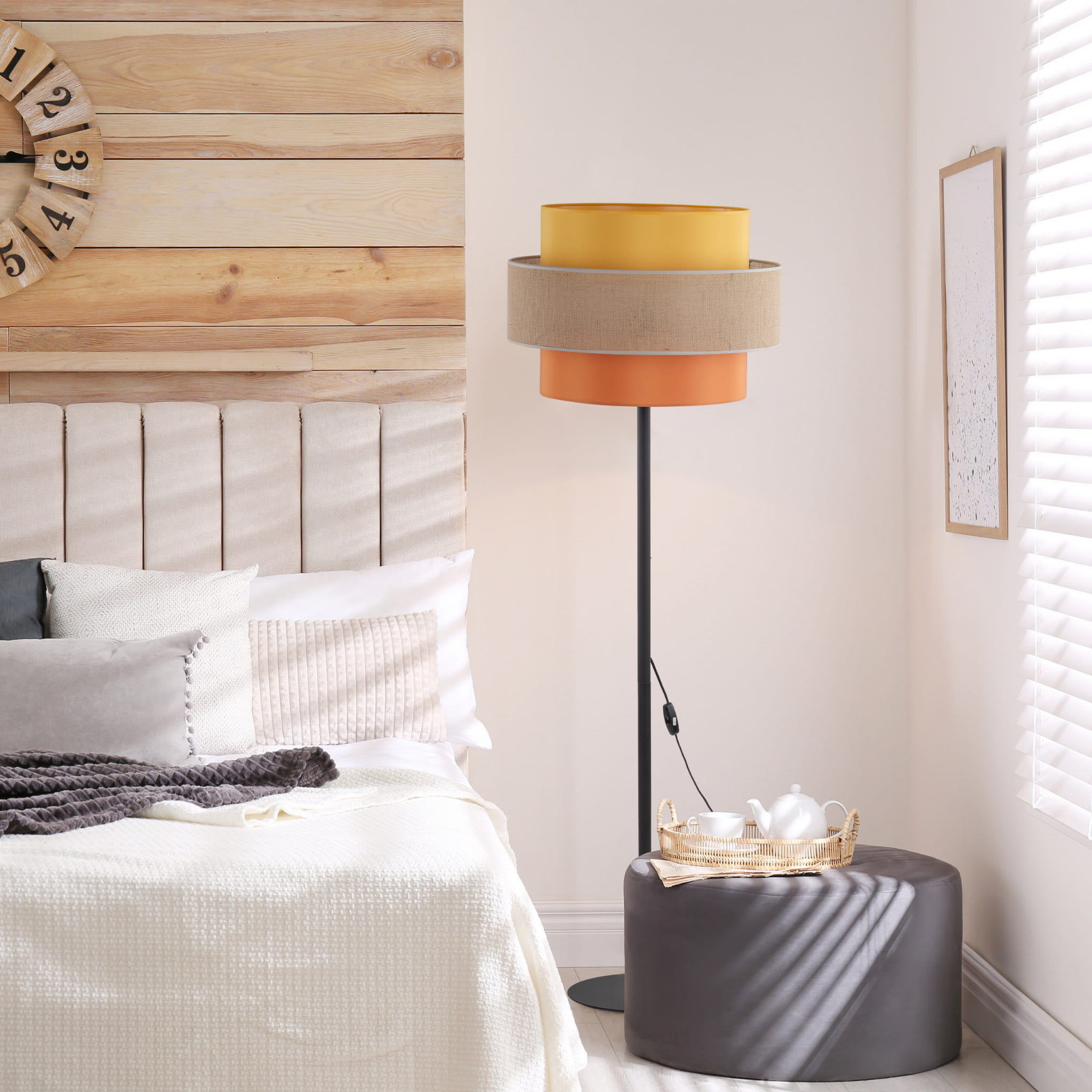 Lampa podłogowa nowoczesna boho skandynawska abażur materiałowy czarna multikolor TK Lighting Trio 6451 1x15W E27