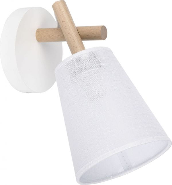 TK Lighting Vaio White 818 kinkiet lampa ścienna skandynawski drewniany materiałowy klosz 1x15W E27 biała drewno