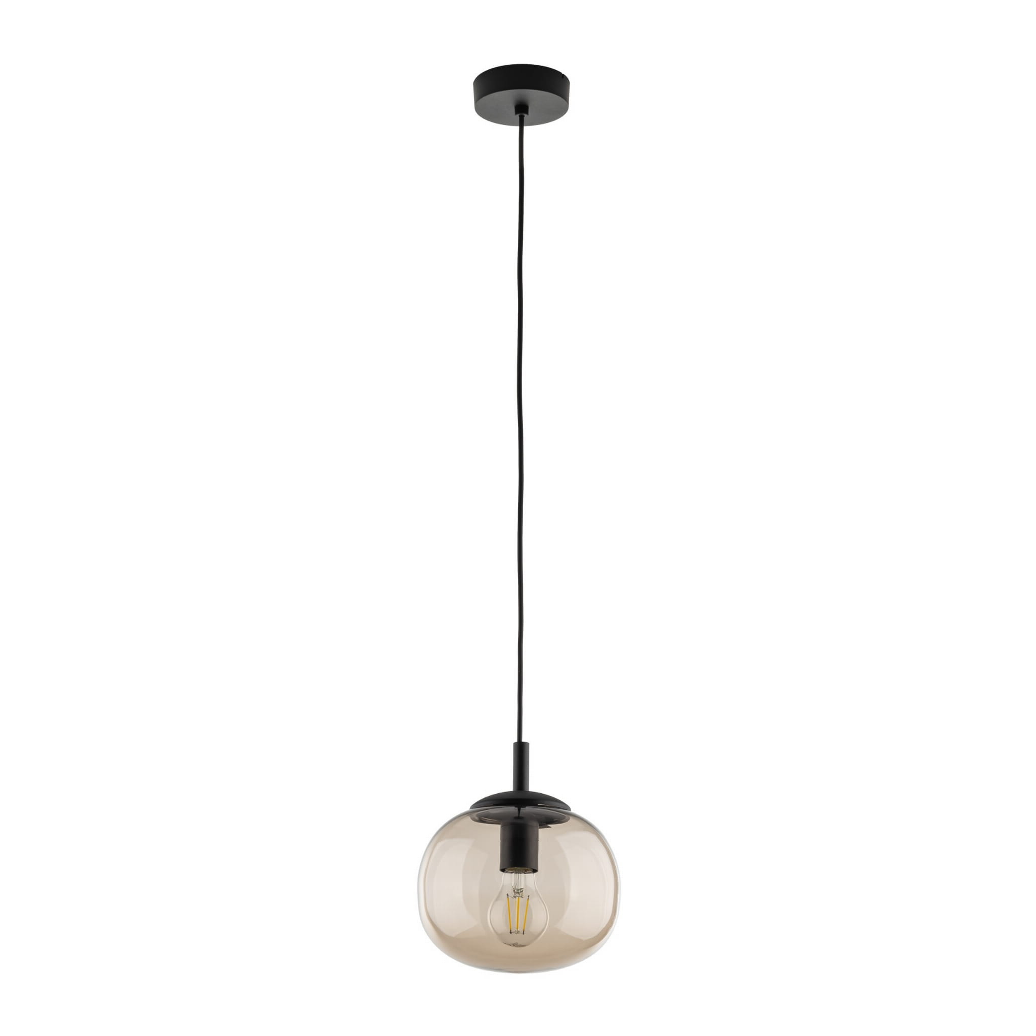 Lampa wisząca nowoczesna klasyczna loft klosz szklany kula dymiony topaz czarna TK Lighting Vibe 5826 1x15W E27
