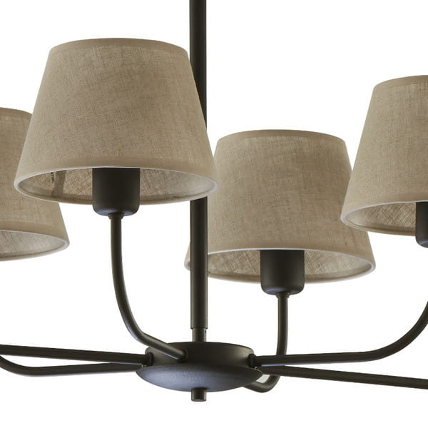 Lampa wisząca duża do salonu z abażurem len TK Lighting Chicago 3999 5x60W E27 czarna beżowa