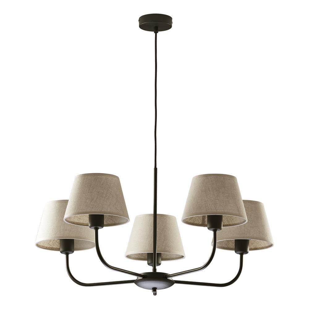 Lampa wisząca duża do salonu z abażurem len TK Lighting Chicago 3989 5x60W E27 czarna beżowa
