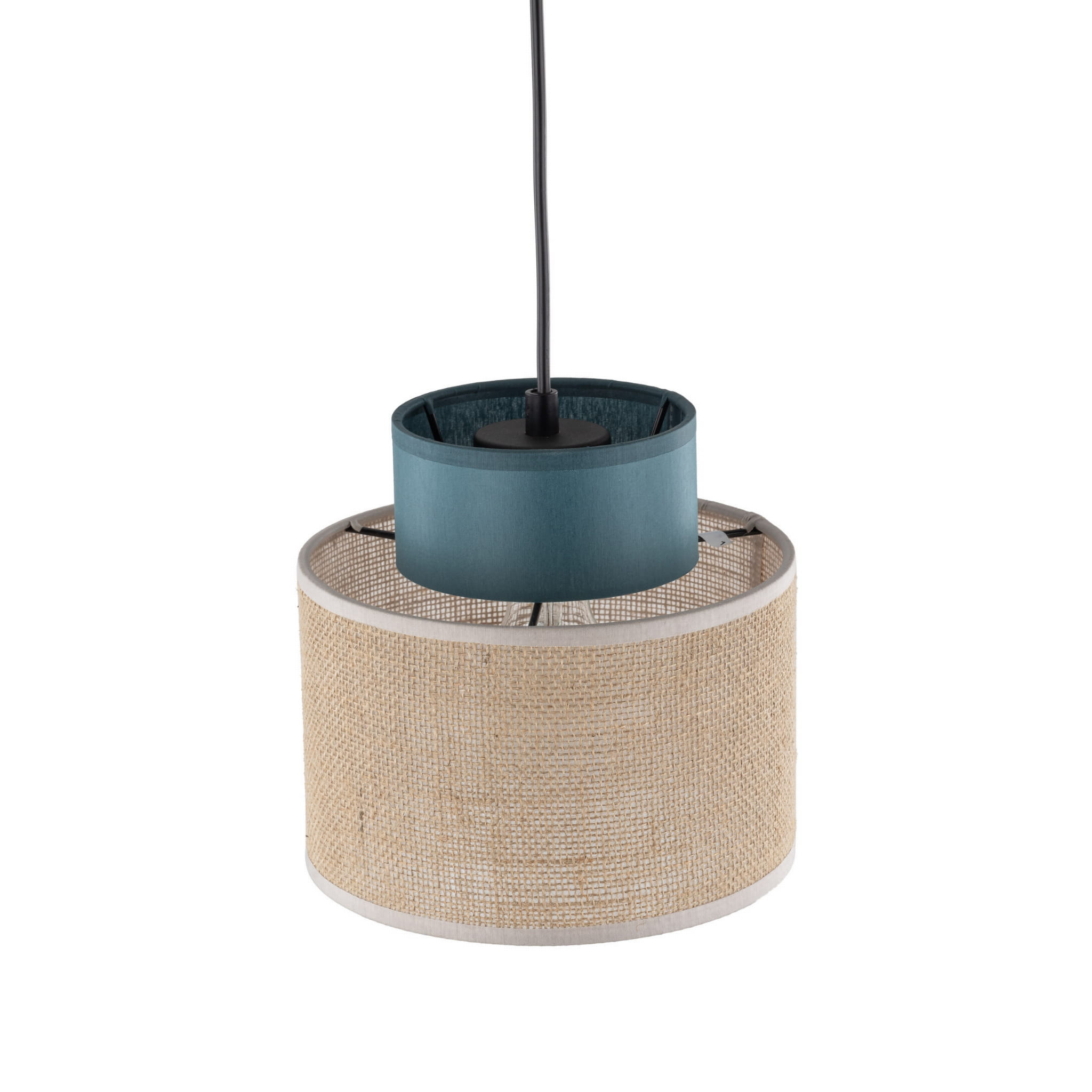 Lampa wisząca nowoczesna boho skandynawska abażur materiałowy juta zielona TK Lighting Duo 3257 1x15W E27