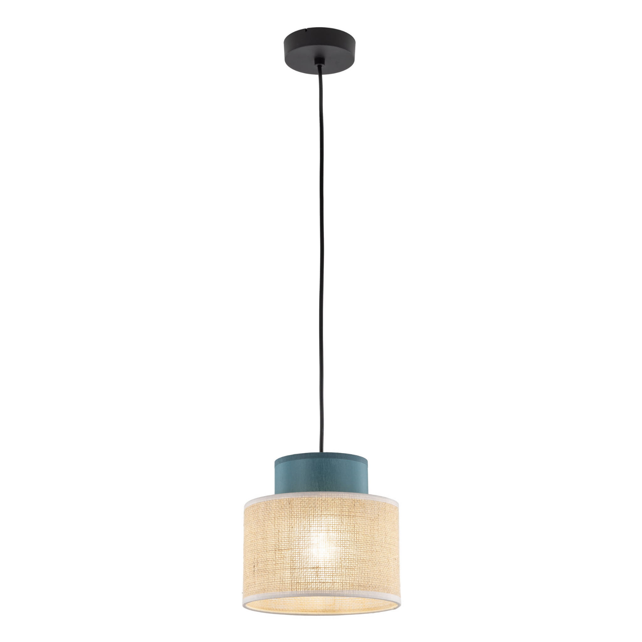 Lampa wisząca nowoczesna boho skandynawska abażur materiałowy juta zielona TK Lighting Duo 3257 1x15W E27