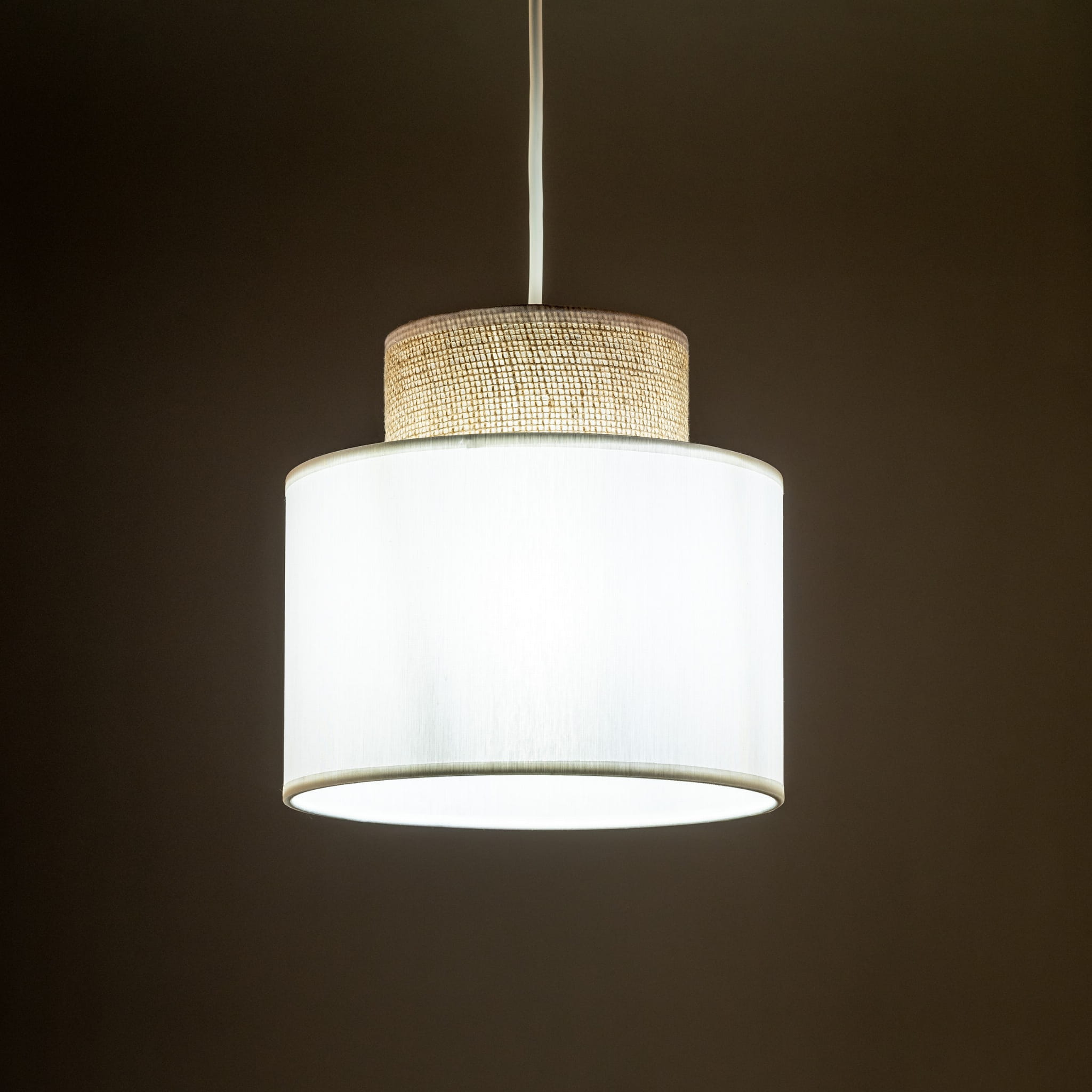 Lampa wisząca nowoczesna boho skandynawska abażur materiałowy juta biała TK Lighting Duo 10078 1x15W E27