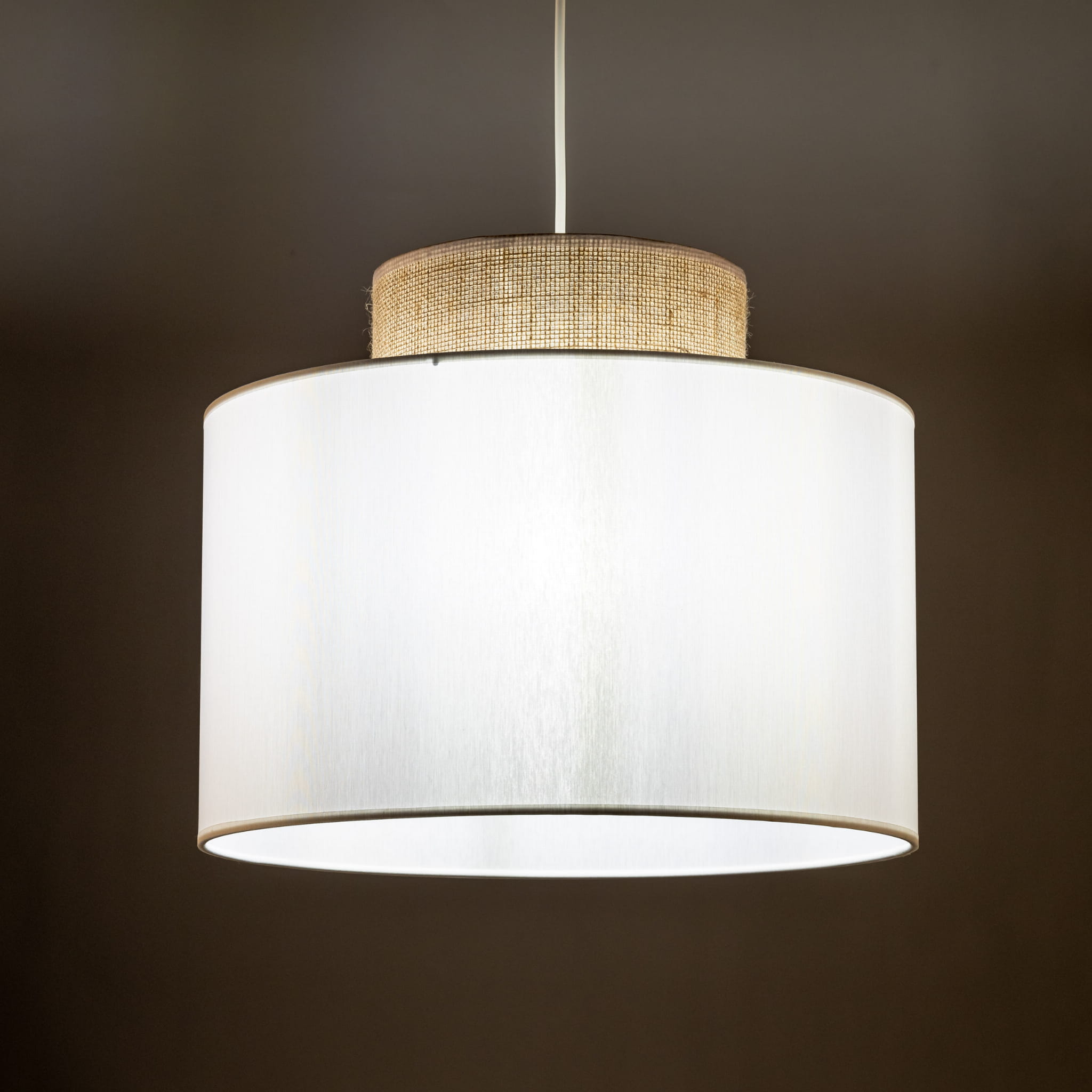 Lampa wisząca nowoczesna boho skandynawska abażur materiałowy juta biała TK Lighting Duo 1856 1x15W E27