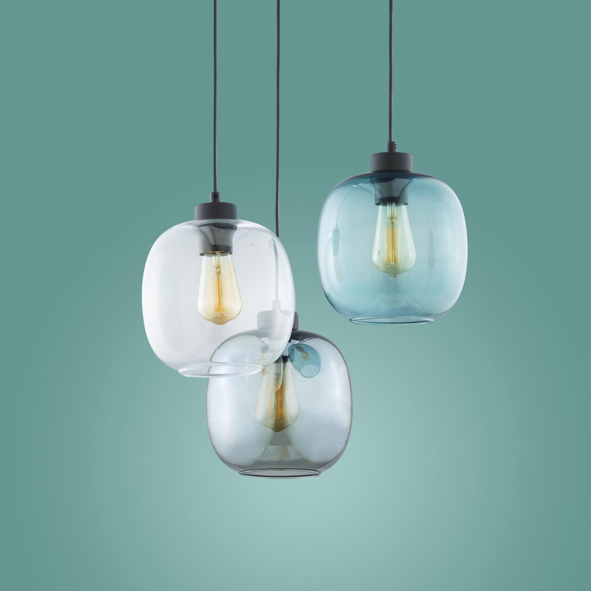TK Lighting Elio 3184 lampa wisząca szklany klosz, niebieska, grafit 3x60W E27 transparentna niebieska grafit