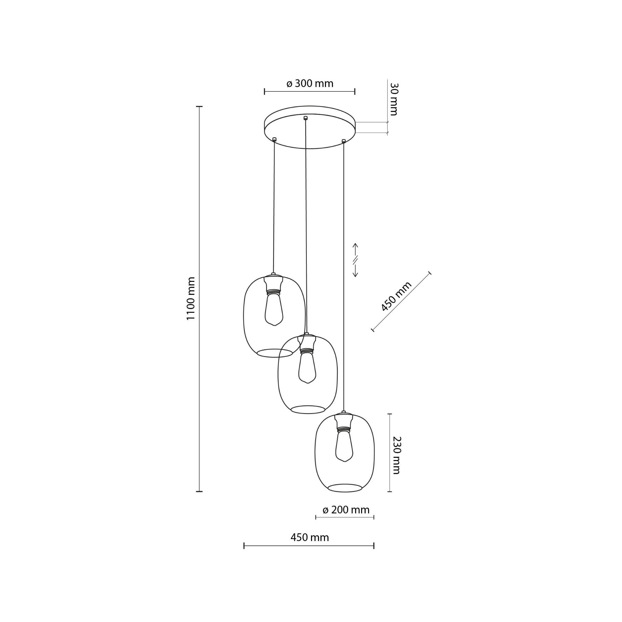 Lampa wisząca nowoczesna skandynawska klosz szklany multikolor czarna TK Lighting Elio 5973 3x15W E27
