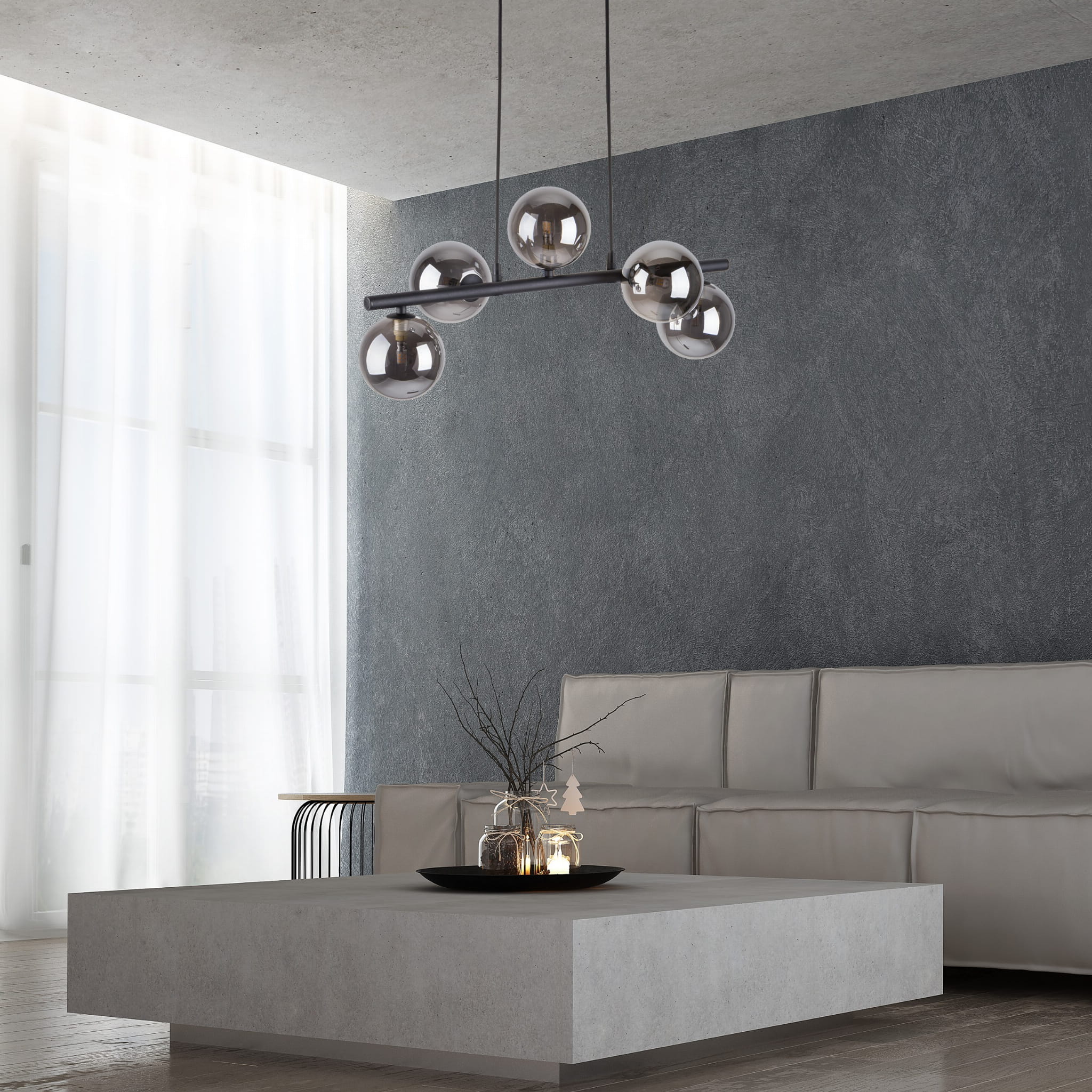 Lampa wisząca modern belka szklane klosze Tk Lighting Estera 6707 5x6W G9 czarna chrom