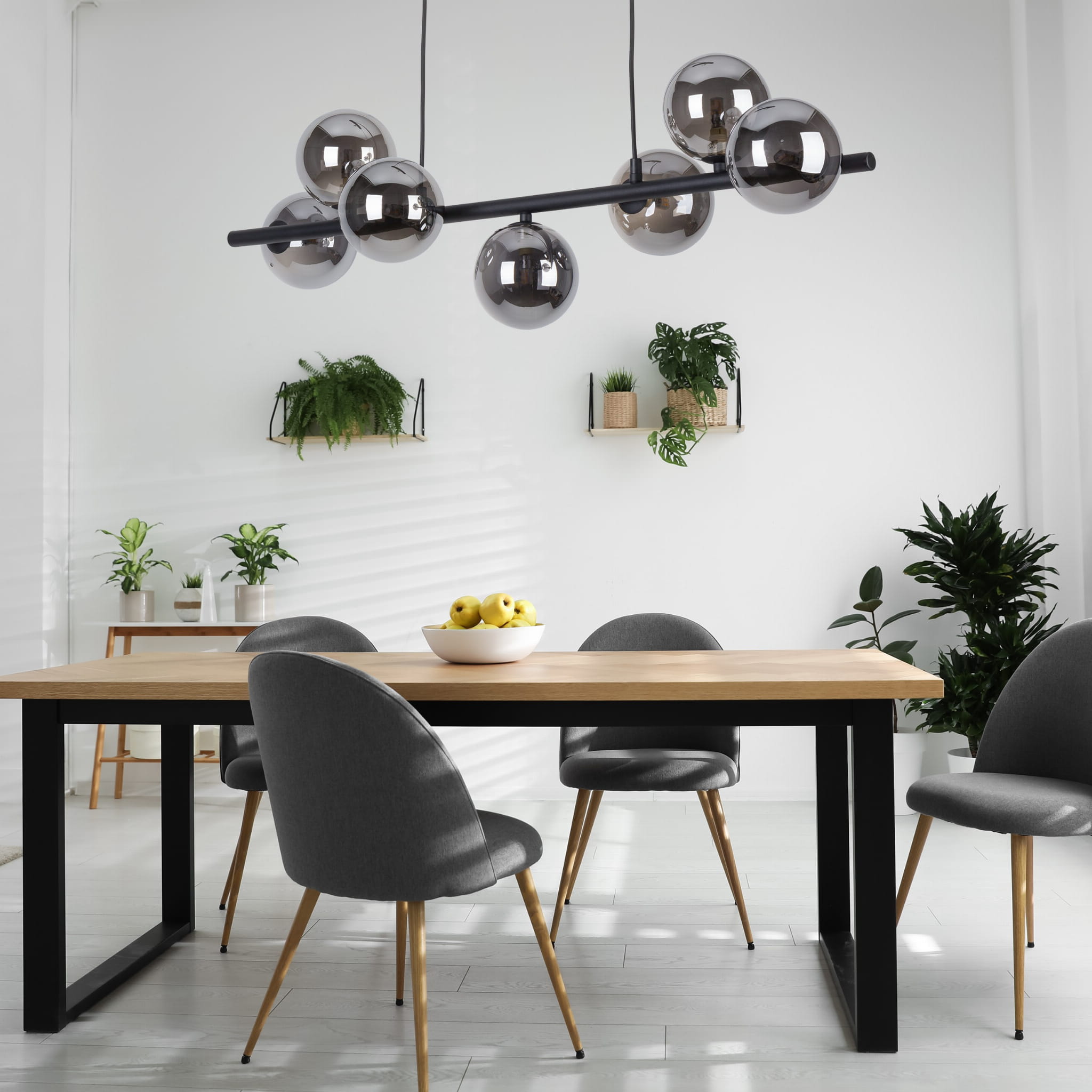 Lampa wisząca modern belka szklane klosze Tk Lighting Estera 5666 7x6W G9 czarna chrom