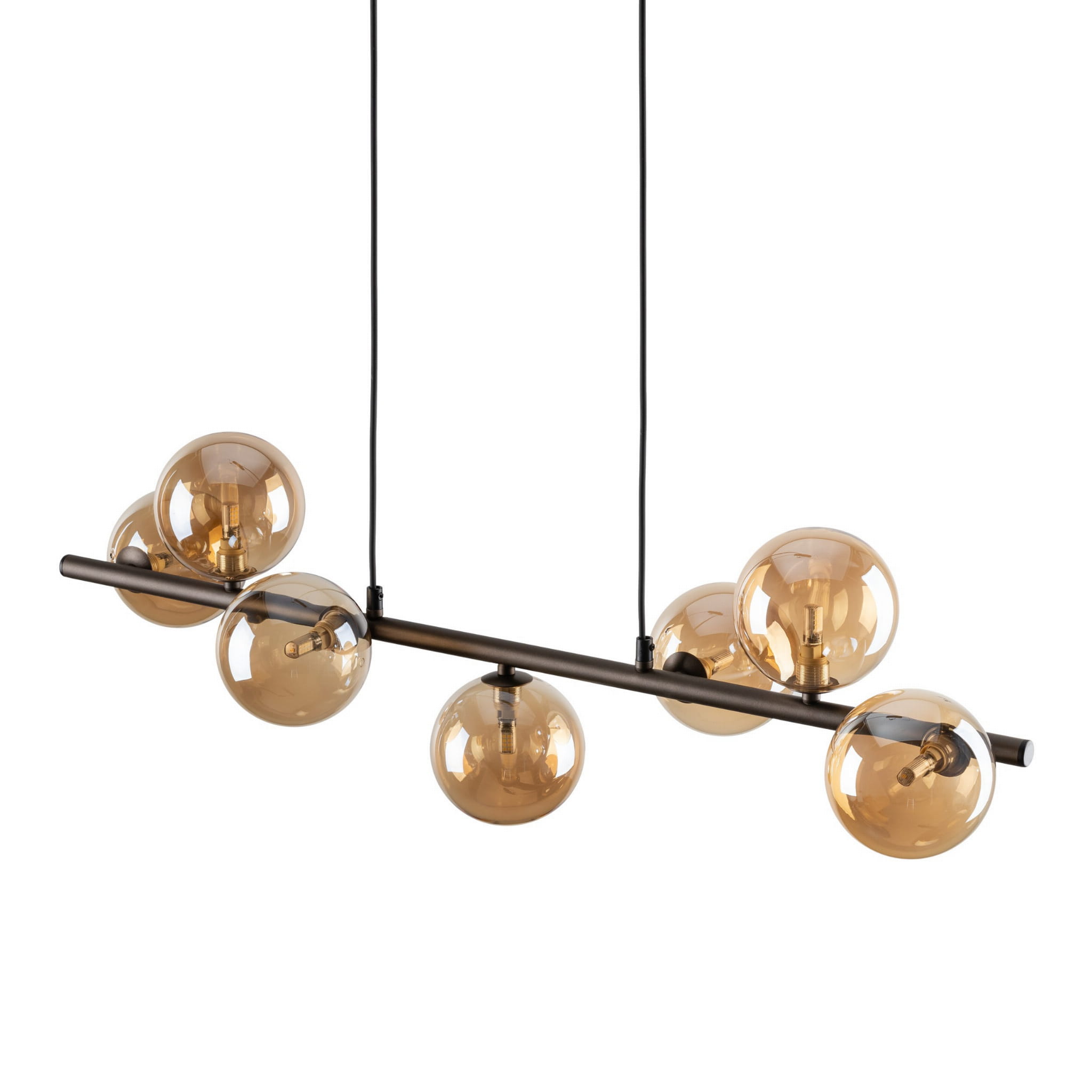 Lampa wisząca listwa belka nowoczesna elegancka loft industrialna klosz szklany kule bursztynowa brązowa TK Lighting Estera 4506 7x6W G9