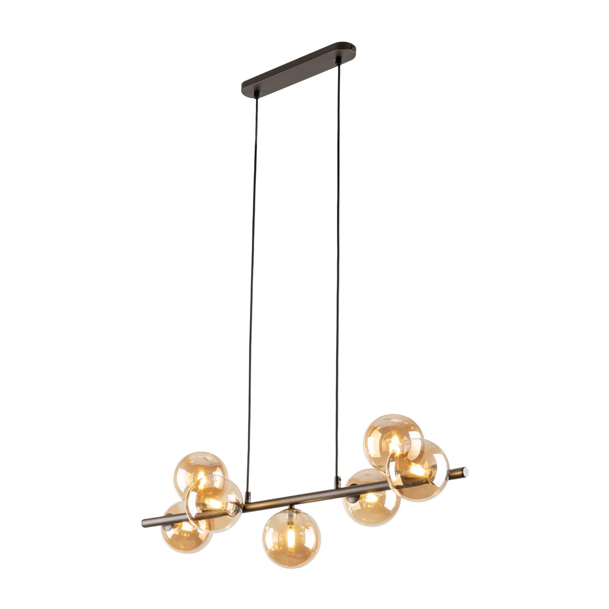 Lampa wisząca listwa belka nowoczesna elegancka loft industrialna klosz szklany kule bursztynowa brązowa TK Lighting Estera 4506 7x6W G9