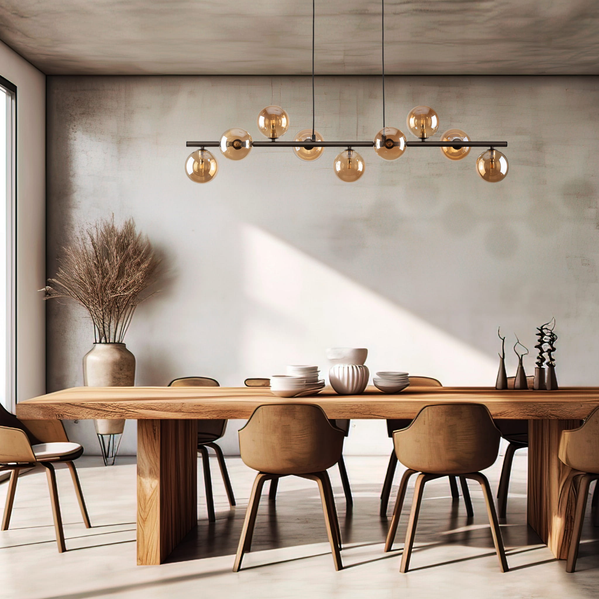 Lampa wisząca listwa belka nowoczesna elegancka loft industrialna klosz szklany kule bursztynowa brązowa TK Lighting Estera 4340 9x6W G9