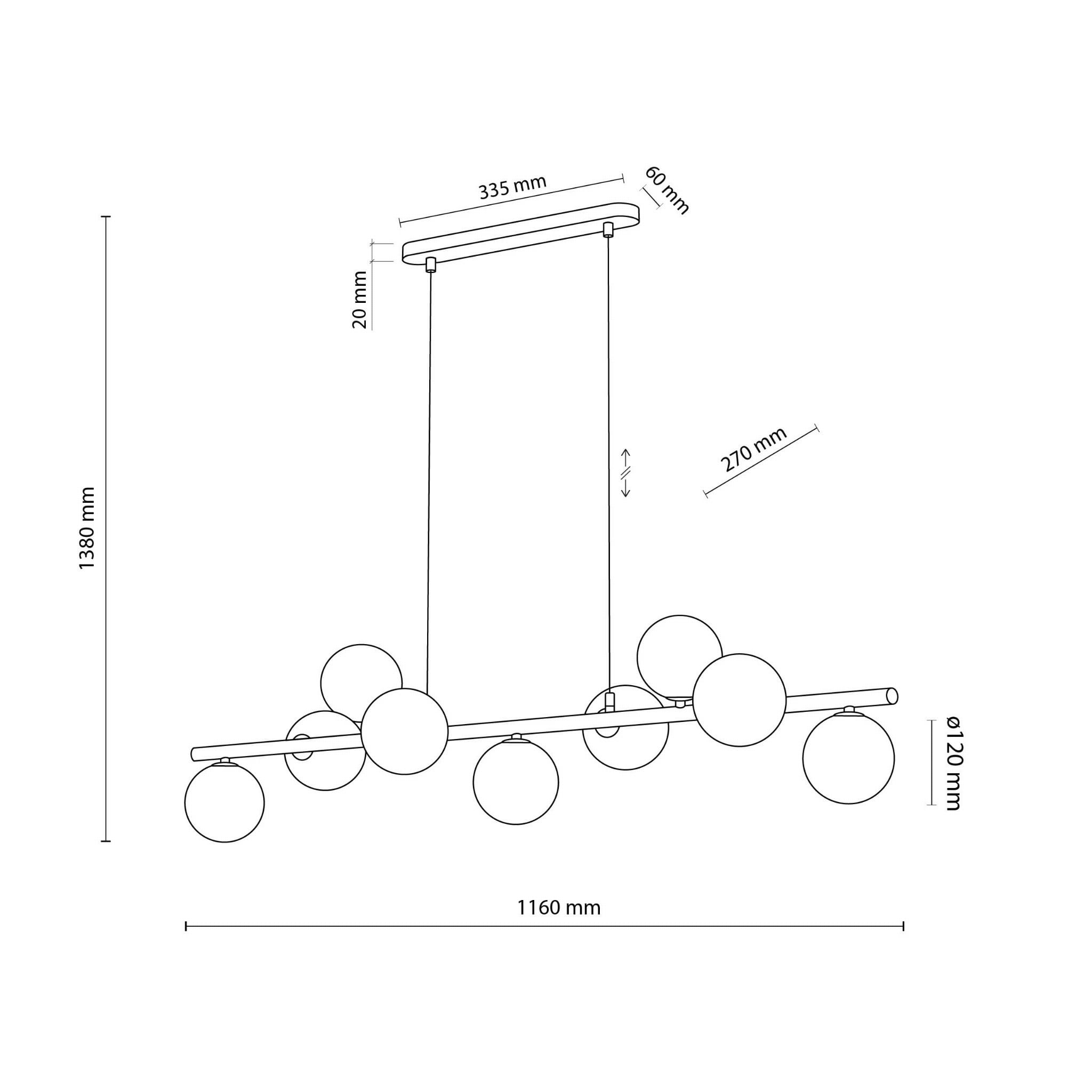Lampa wisząca listwa belka nowoczesna elegancka loft industrialna klosz szklany kule bursztynowa brązowa TK Lighting Estera 4340 9x6W G9