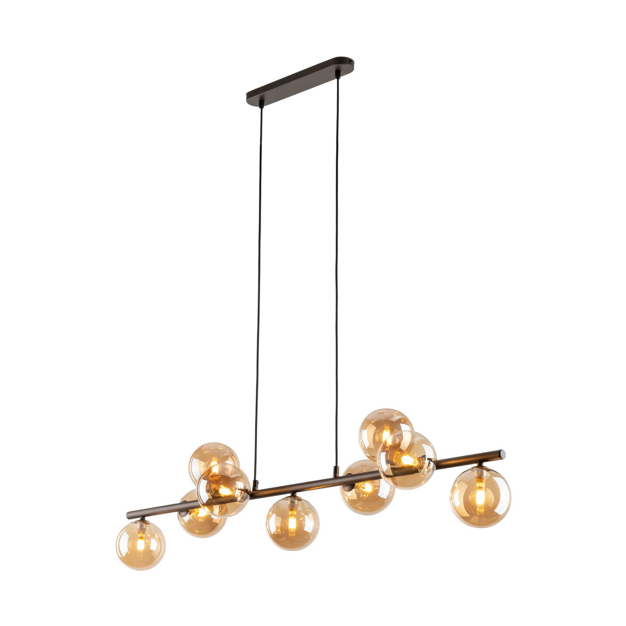 Lampa wisząca listwa belka nowoczesna elegancka loft industrialna klosz szklany kule bursztynowa brązowa TK Lighting Estera 4340 9x6W G9