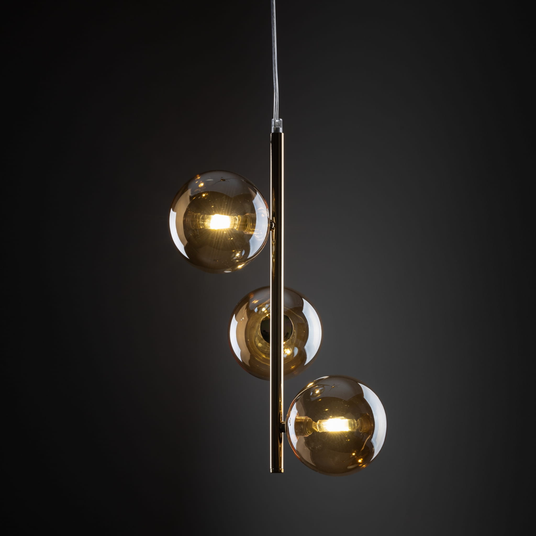 Lampa wisząca nowoczesna elegancka loft industrialna klosz szklany kule patyk rurka bursztynowa złota TK Lighting Estera 4838 3x6W G9