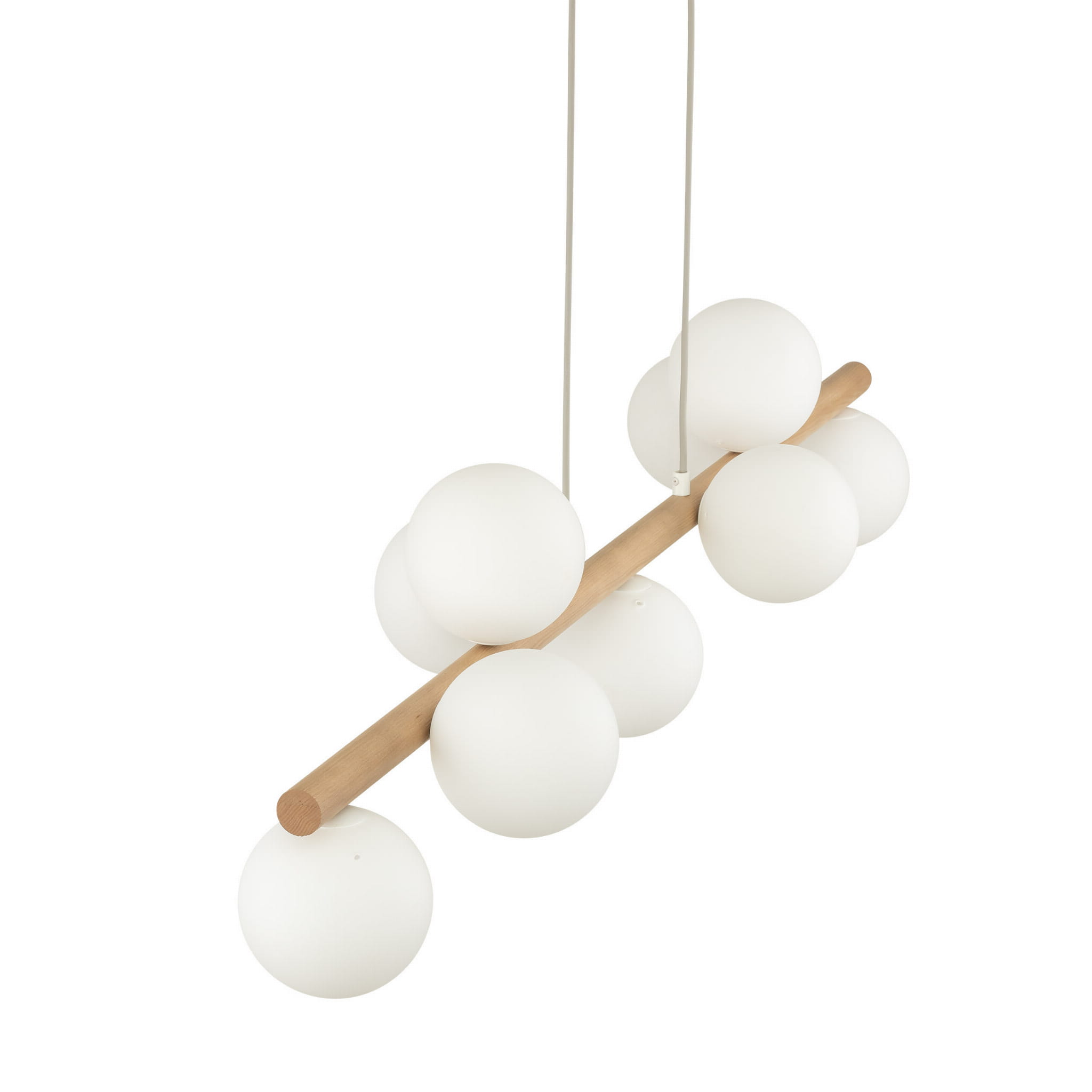 Lampa wisząca belka drewniana nowoczesna elegancka loft industrialna klosz szklany kule drewniana biała TK Lighting Estera 5906 9x6W G9
