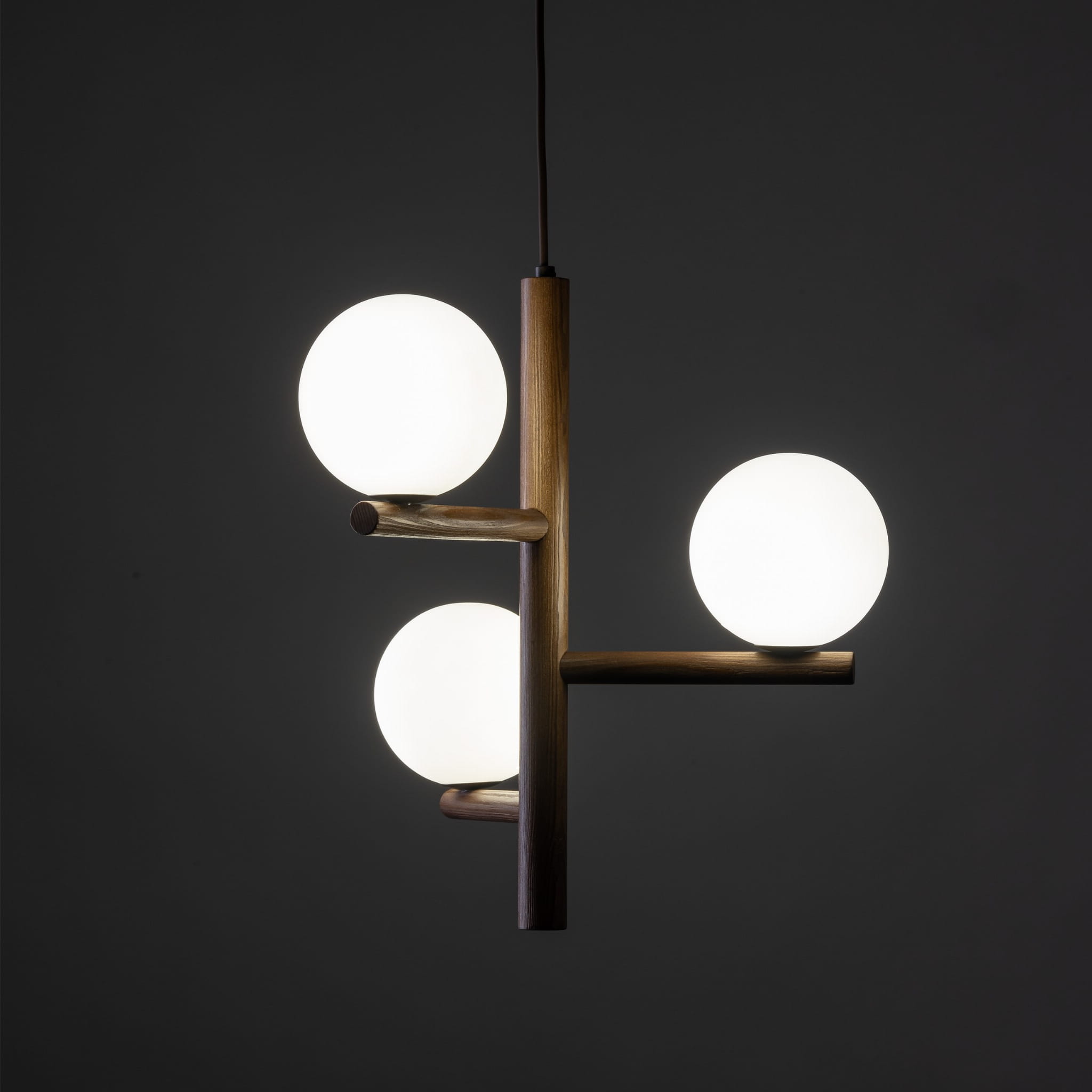 Lampa wisząca nowoczesna elegancka loft industrialna drewniana klosz szklany kule patyk rurka orzech biała TK Lighting Estera 10271 3x6W G9