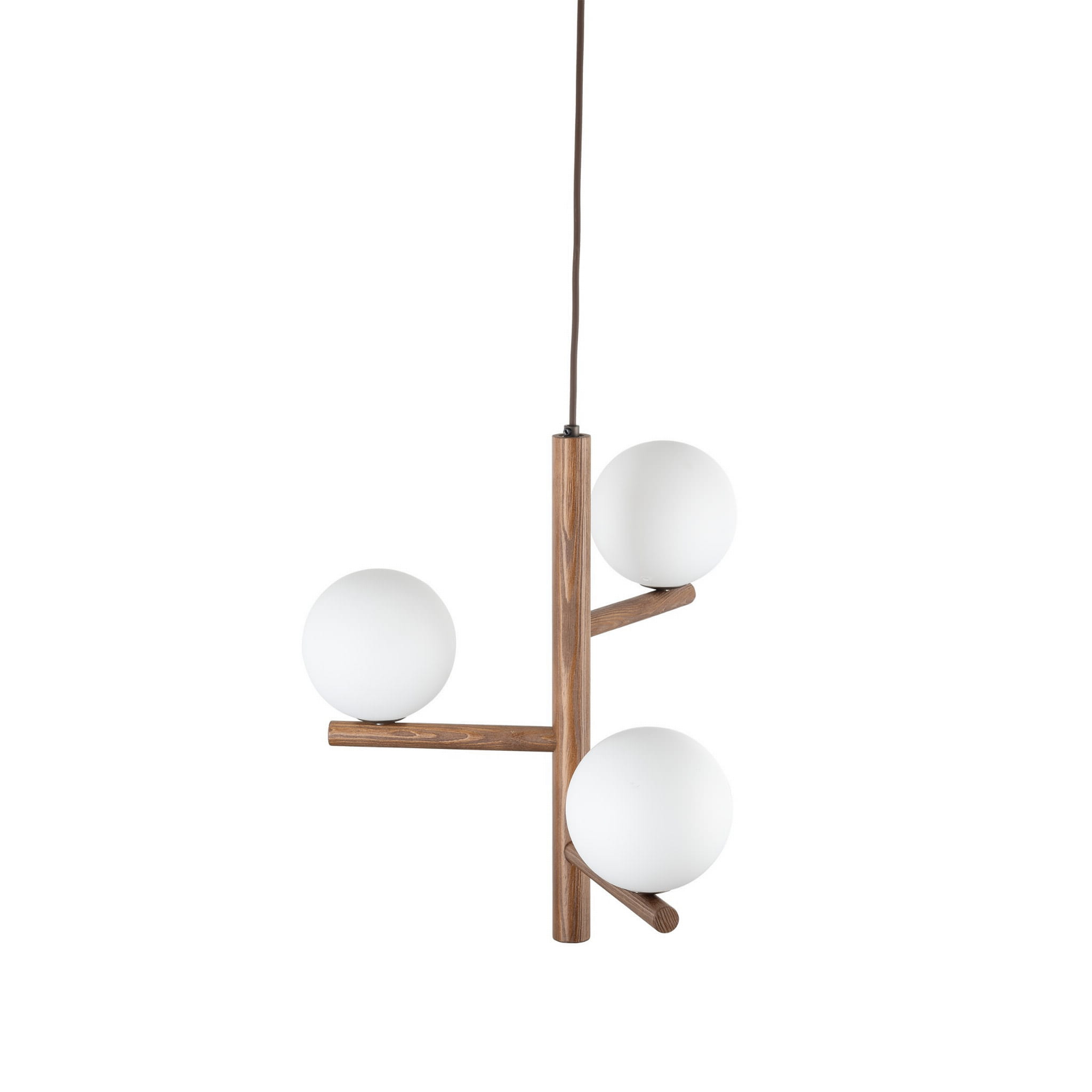 Lampa wisząca nowoczesna elegancka loft industrialna drewniana klosz szklany kule patyk rurka orzech biała TK Lighting Estera 10271 3x6W G9